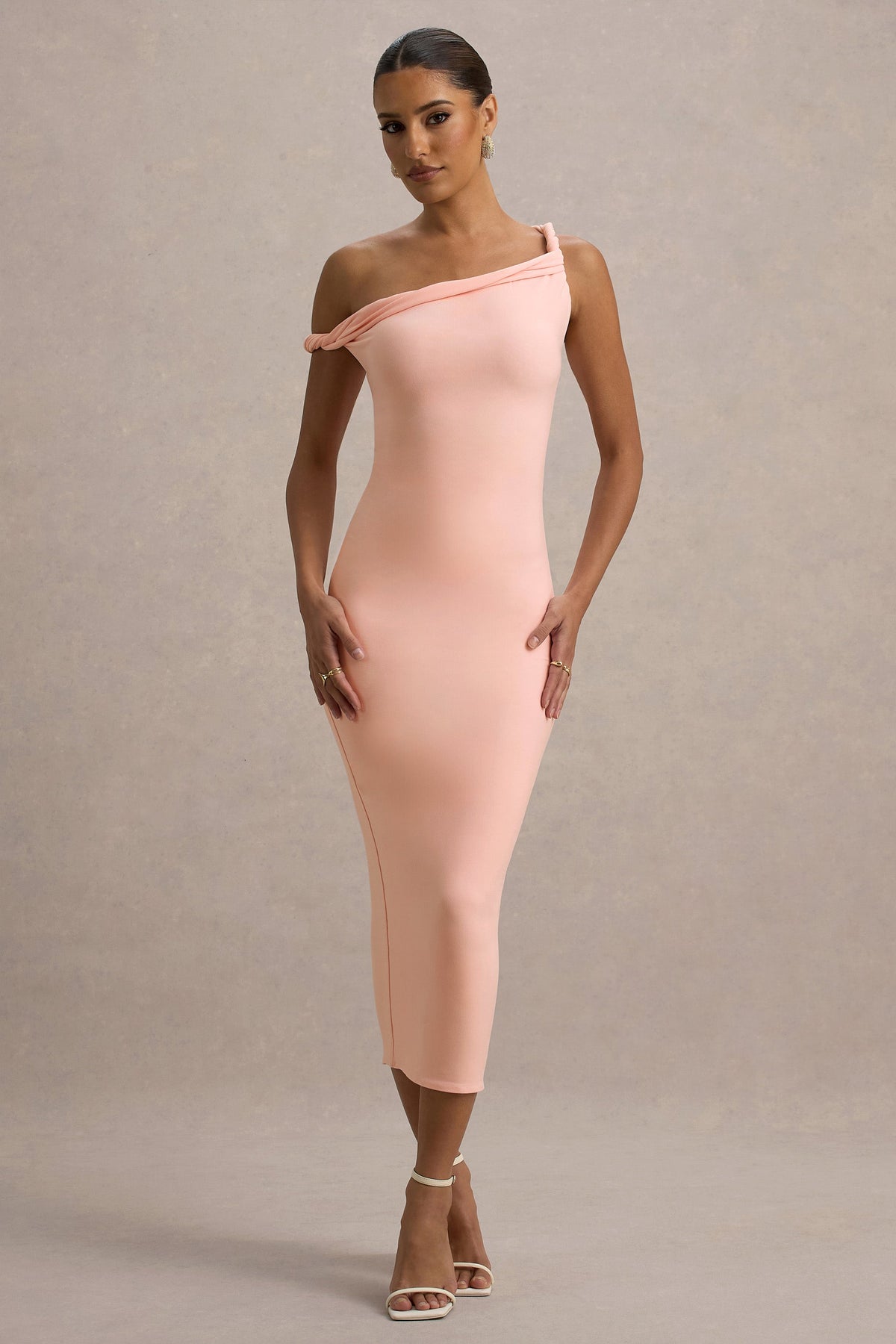 Salome | Rosa Asymmetrisches Midikleid mit verdrehten Details