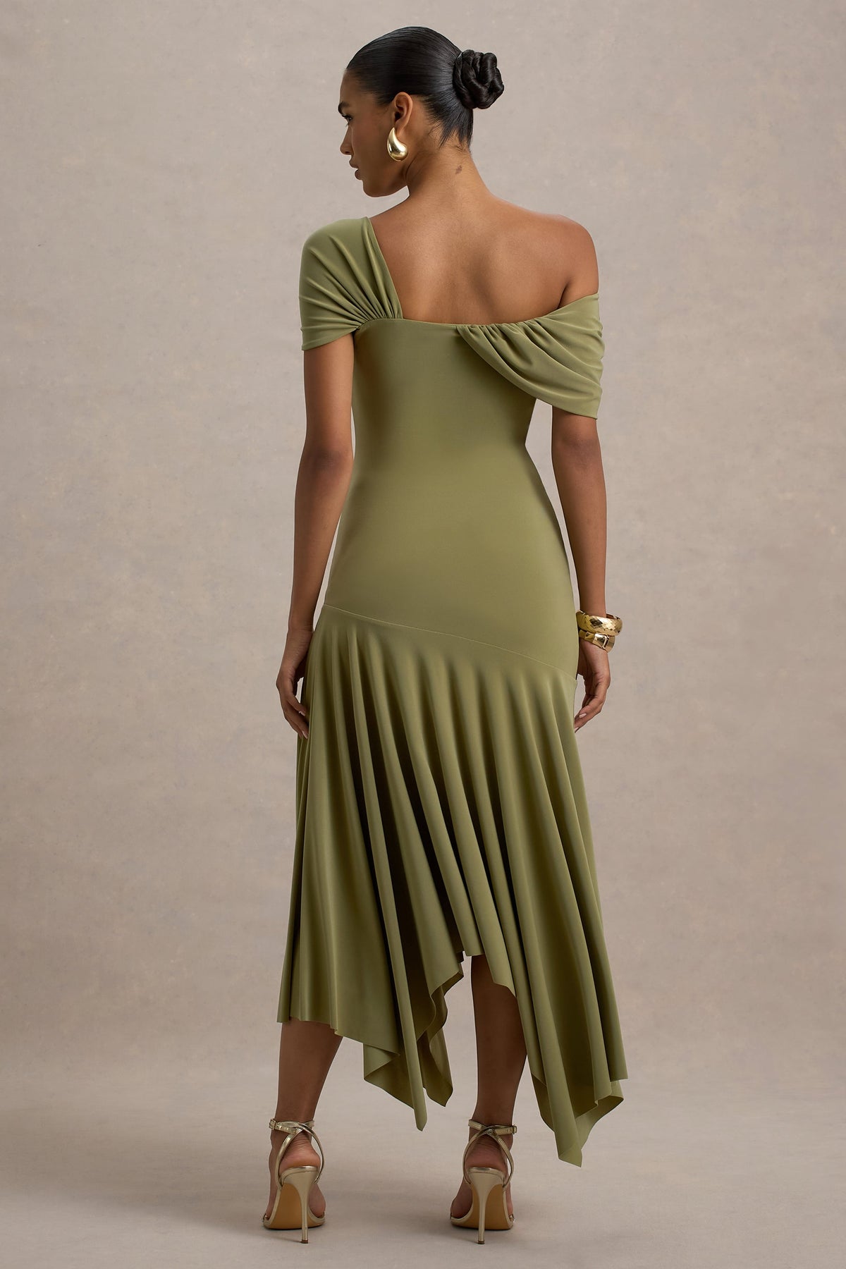 Castor | Olives asymmetrisches Midikleid