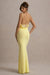 Francoise | Zitronengelbes Maxikleid mit Wasserfallausschnitt, Spitze und freiem Rücken