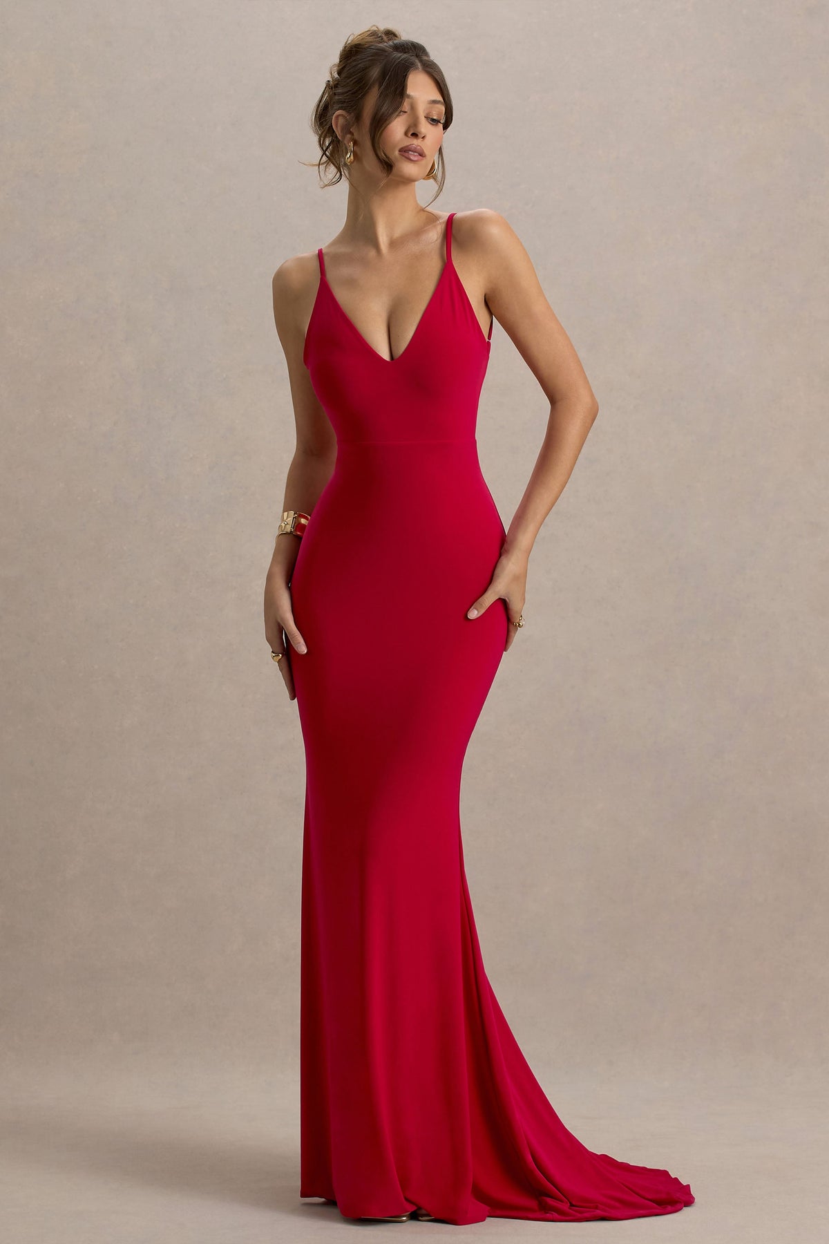 Endless Love | Rotes rückenfreies Maxikleid mit Knotendetail und Fischschwanz-Schnitt