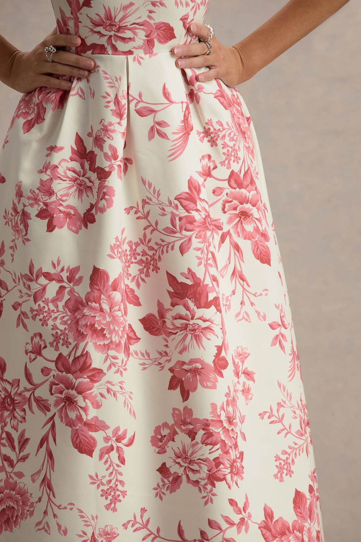 Annalise | Rosa Bandeau-Skater-Midikleid mit Porzellanprint