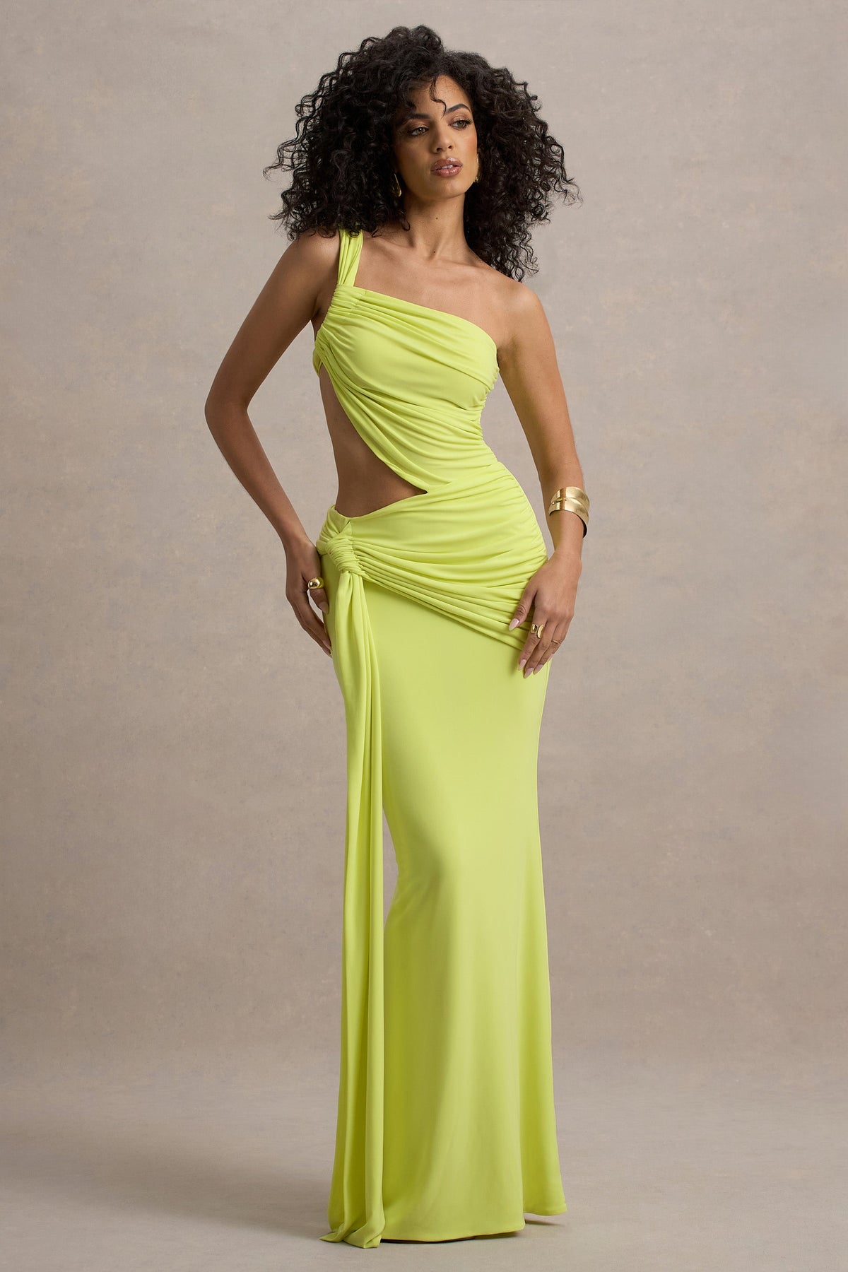 Giovanna | Asymmetrisches Maxikleid in Limettengrün mit Wickelrock