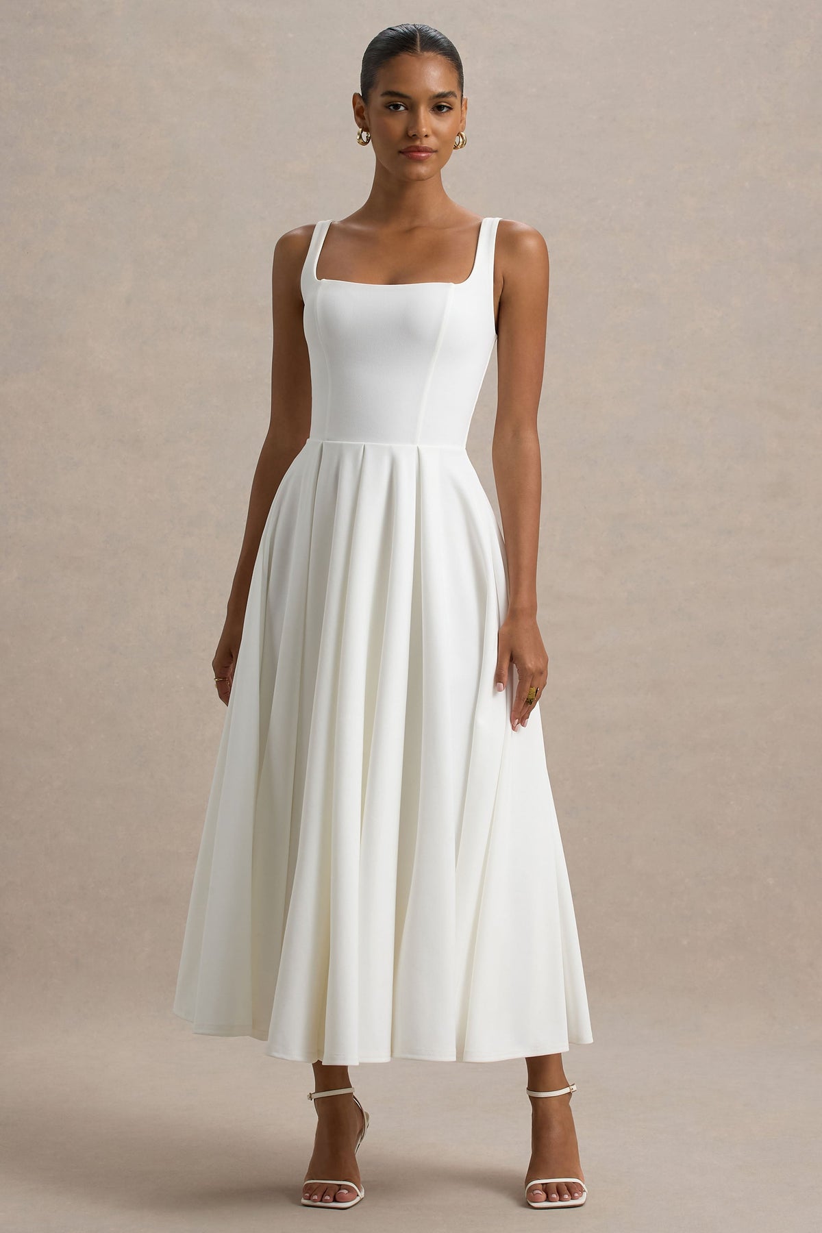 Parina | Weißes Midikleid mit Trägern und Volantsaum