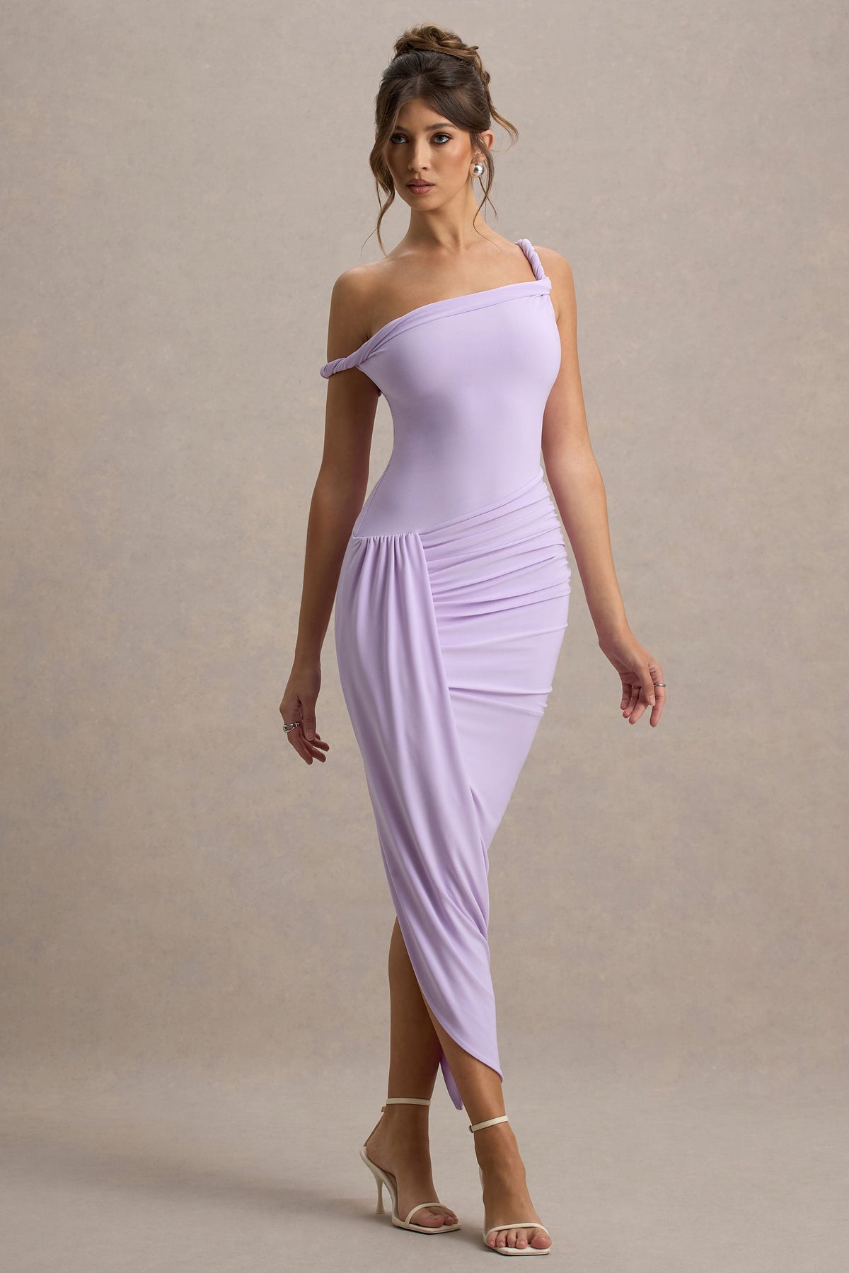 Angelique | Fliederfarbenes Asymmetrisches Maxi-Kleid mit Twist-Detail