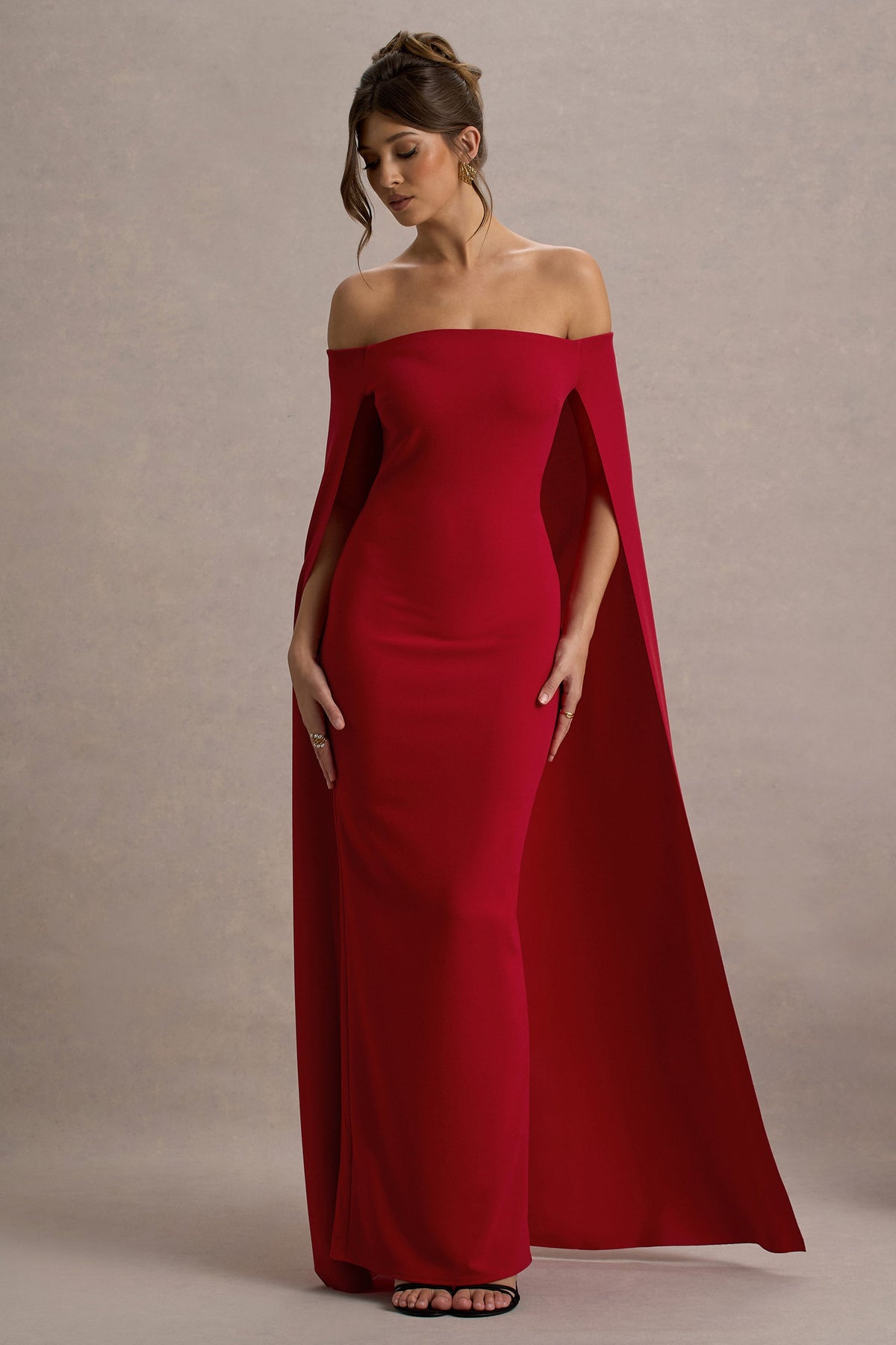 Genovia | Rotes Bardot Cape Maxikleid