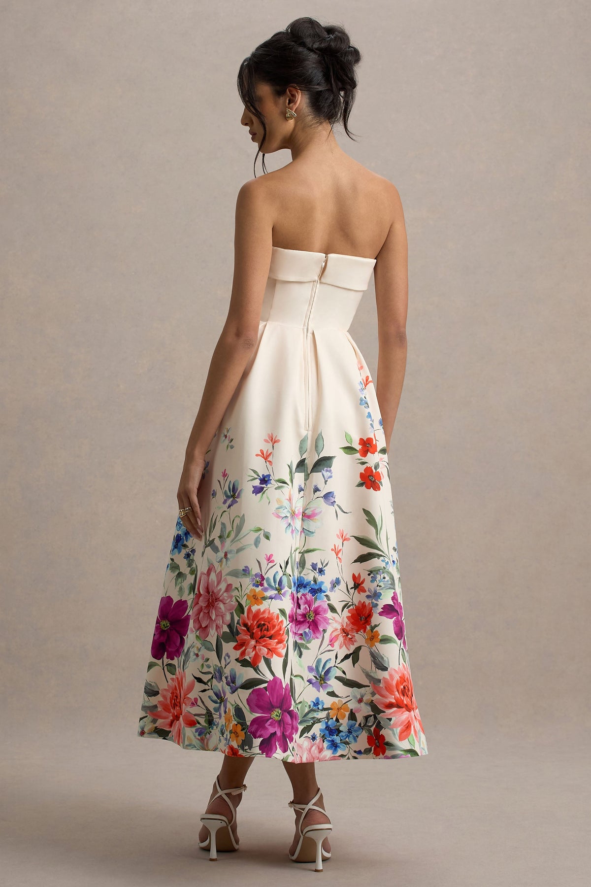 Annalise | Hellrosa Bandeau-Skater-Midikleid mit Blumenmuster