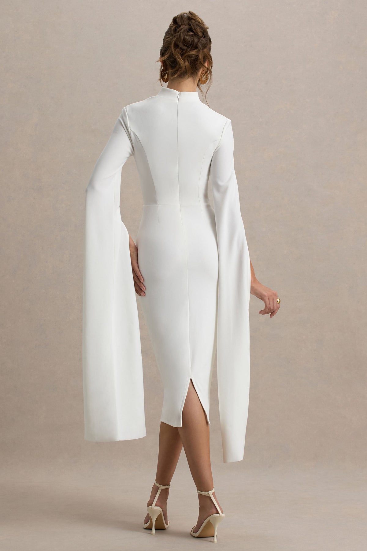 Linden | Weißes Bodycon-Midikleid mit Cape-Ärmeln