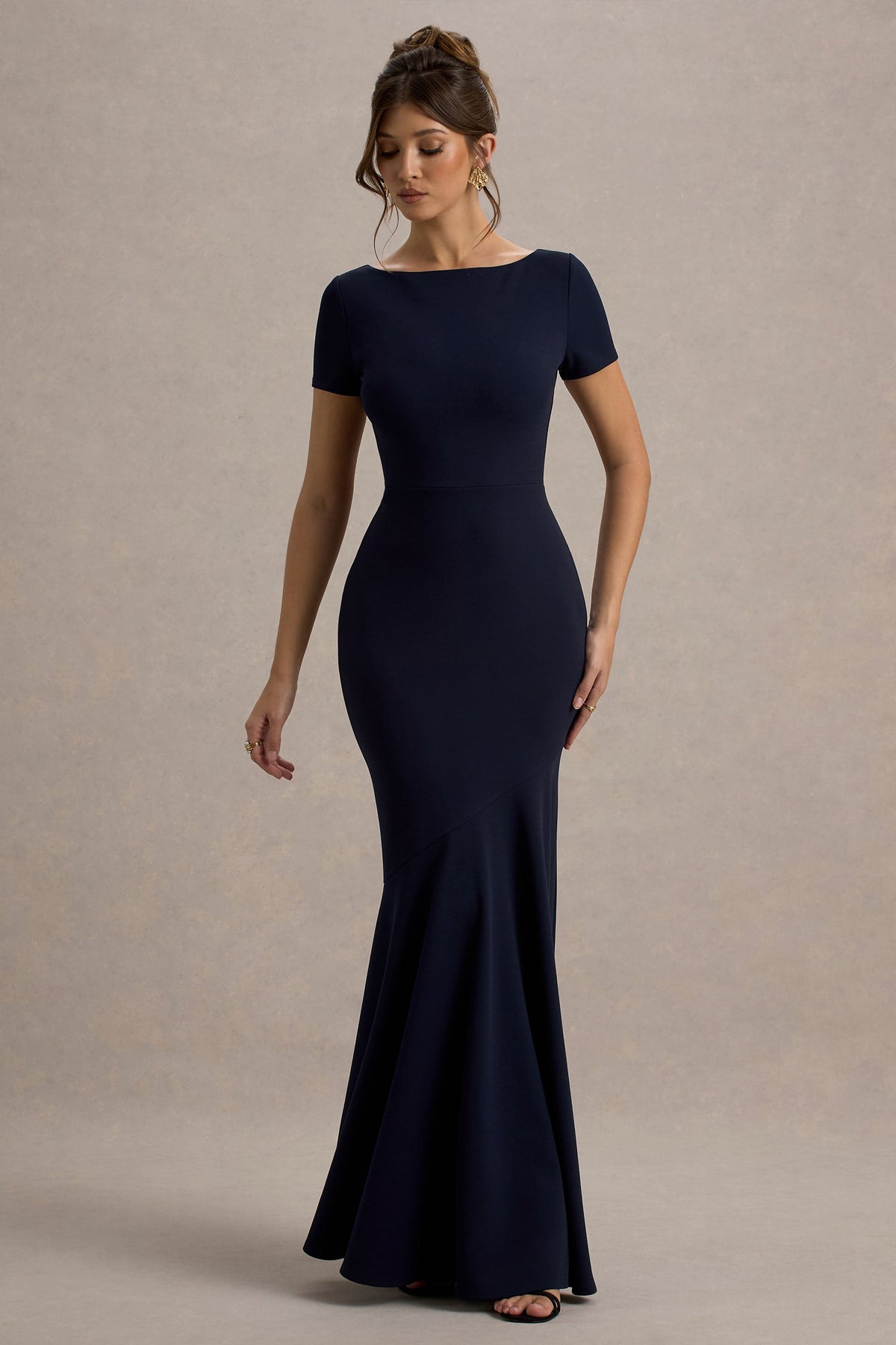 Rian | Marineblaues Maxi-Kleid mit kurzen Ärmeln