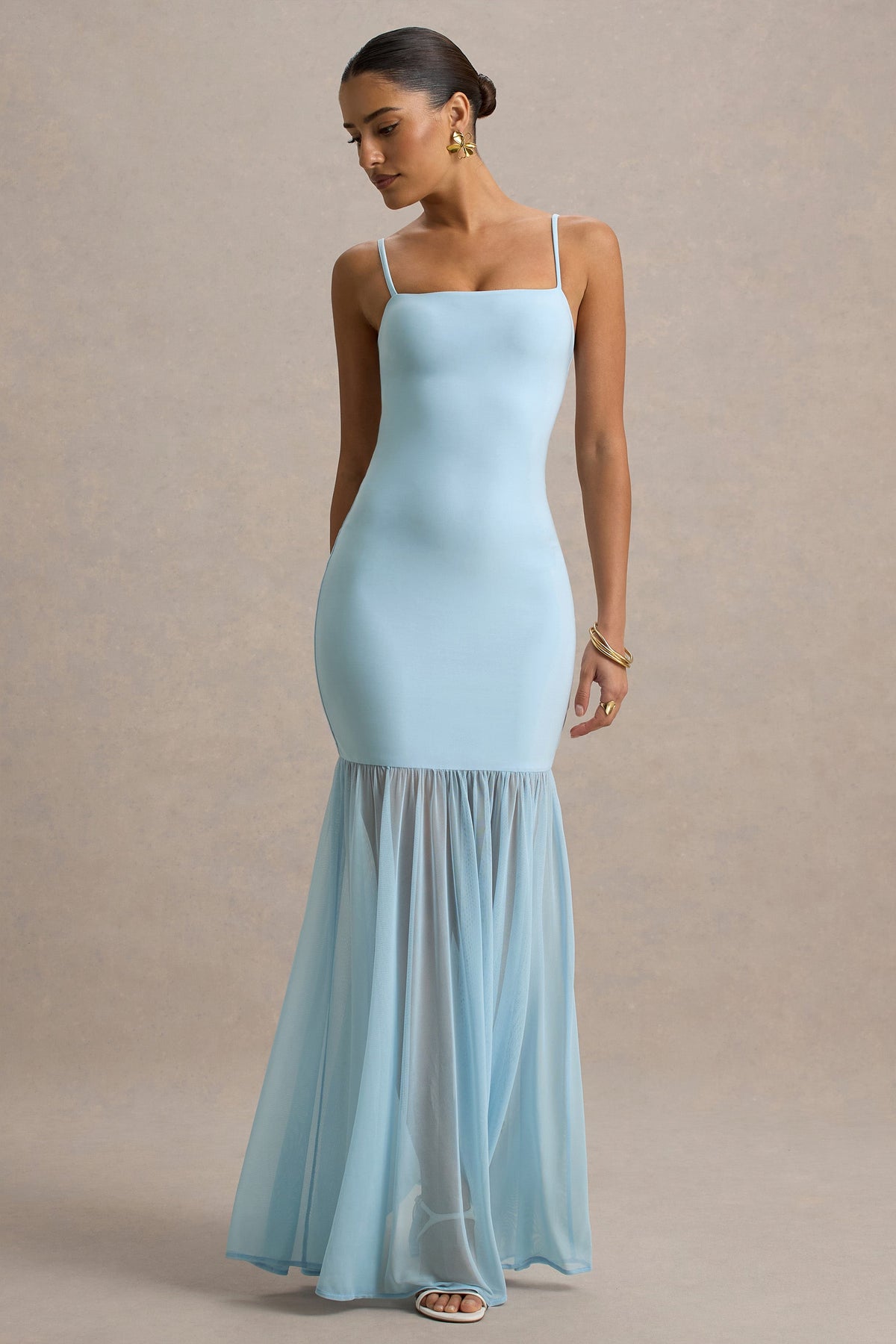 Ernie | Maxikleid in Puderblau mit Chiffonrock