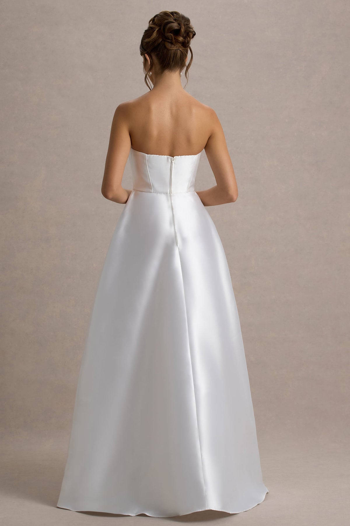 Universe | Weißes Bandeau-Maxikleid mit Schlitz und Puff-Rock