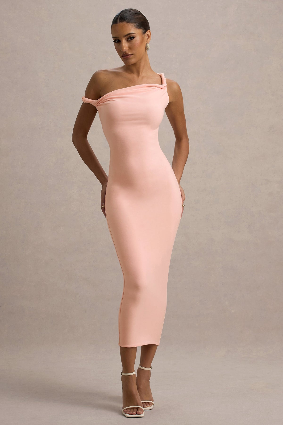 Salome | Rosa Asymmetrisches Midikleid mit verdrehten Details