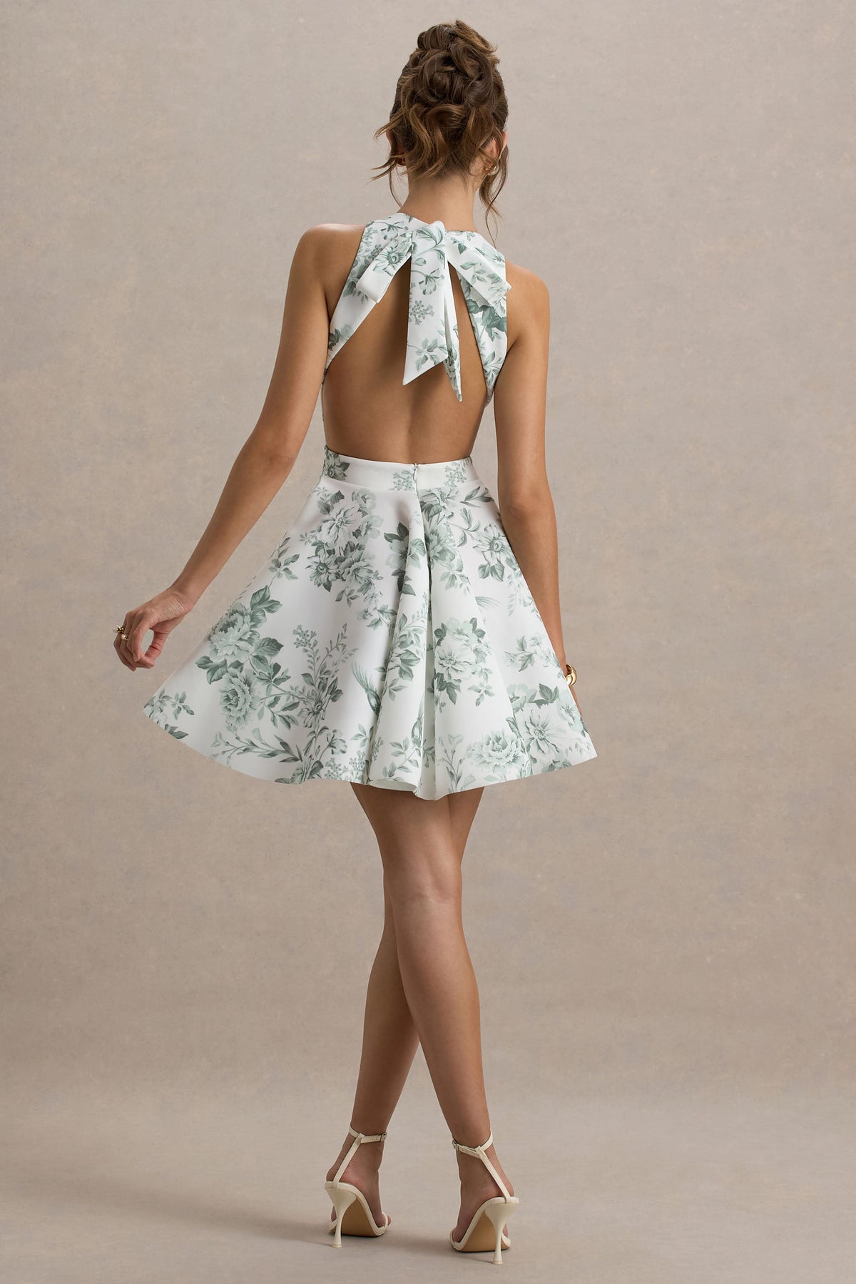 Waverly | Grünes Racer-Neck-Minikleid mit Porzellan-Print