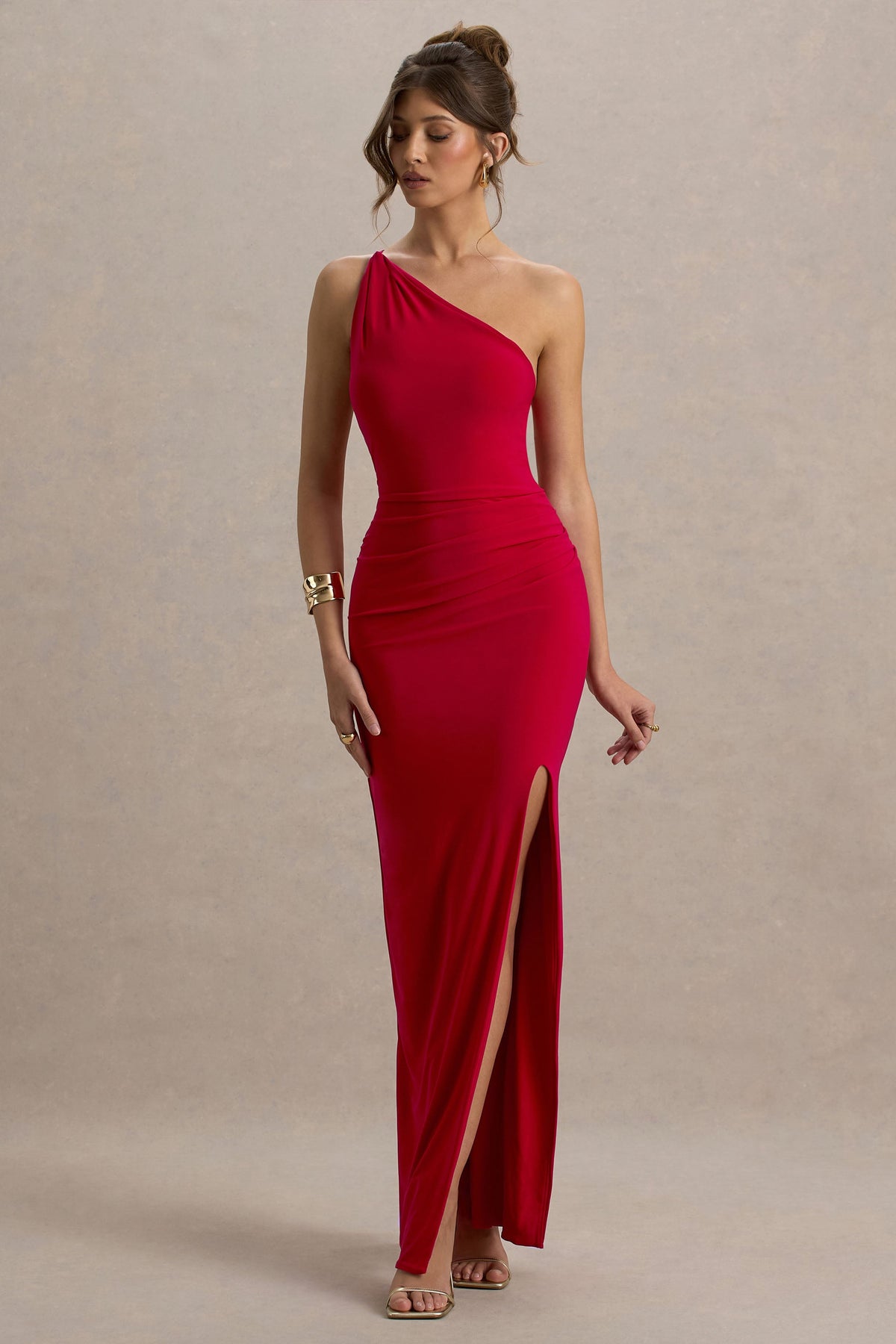 Dressing Up | Rotes Ein-schulter-Maxikleid mit offenem Rücken-Detail