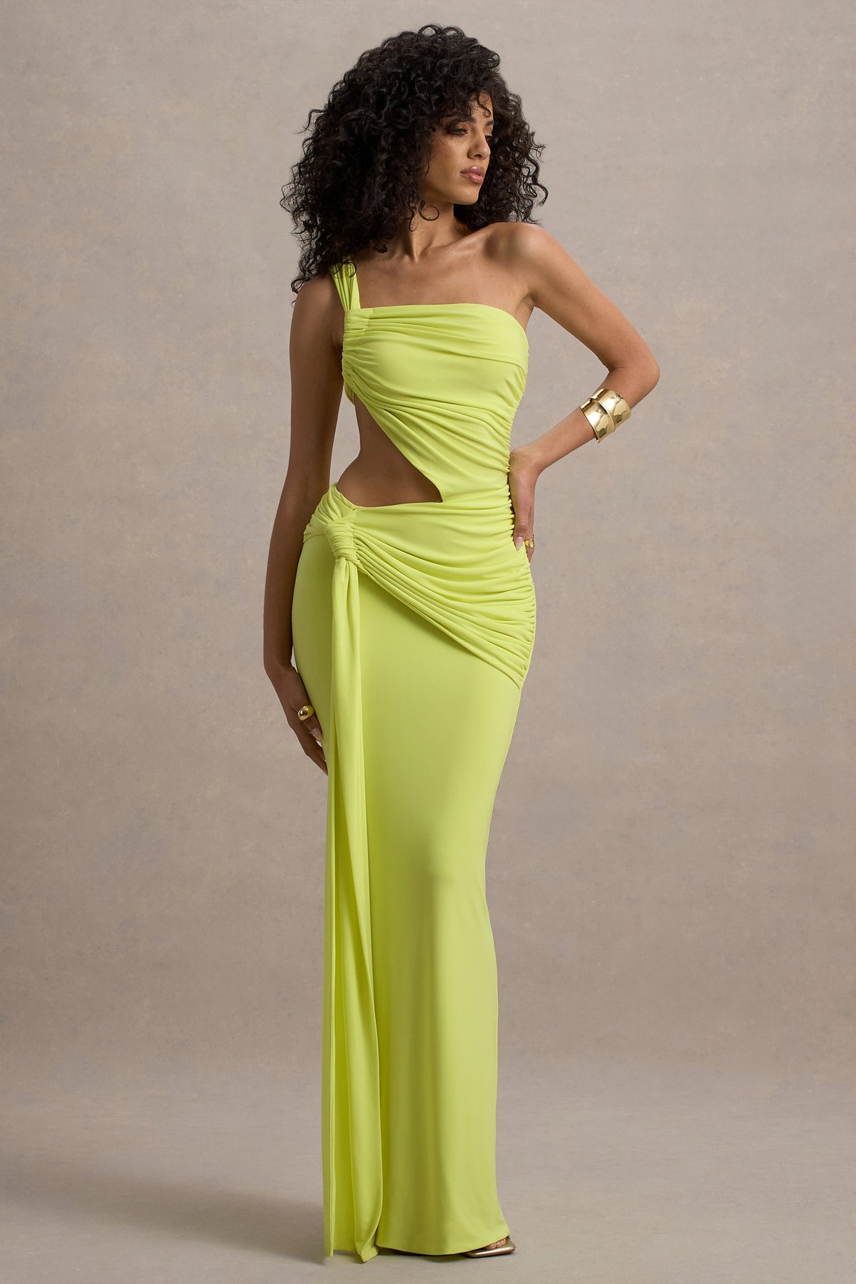 Giovanna | Asymmetrisches Maxikleid in Limettengrün mit Wickelrock