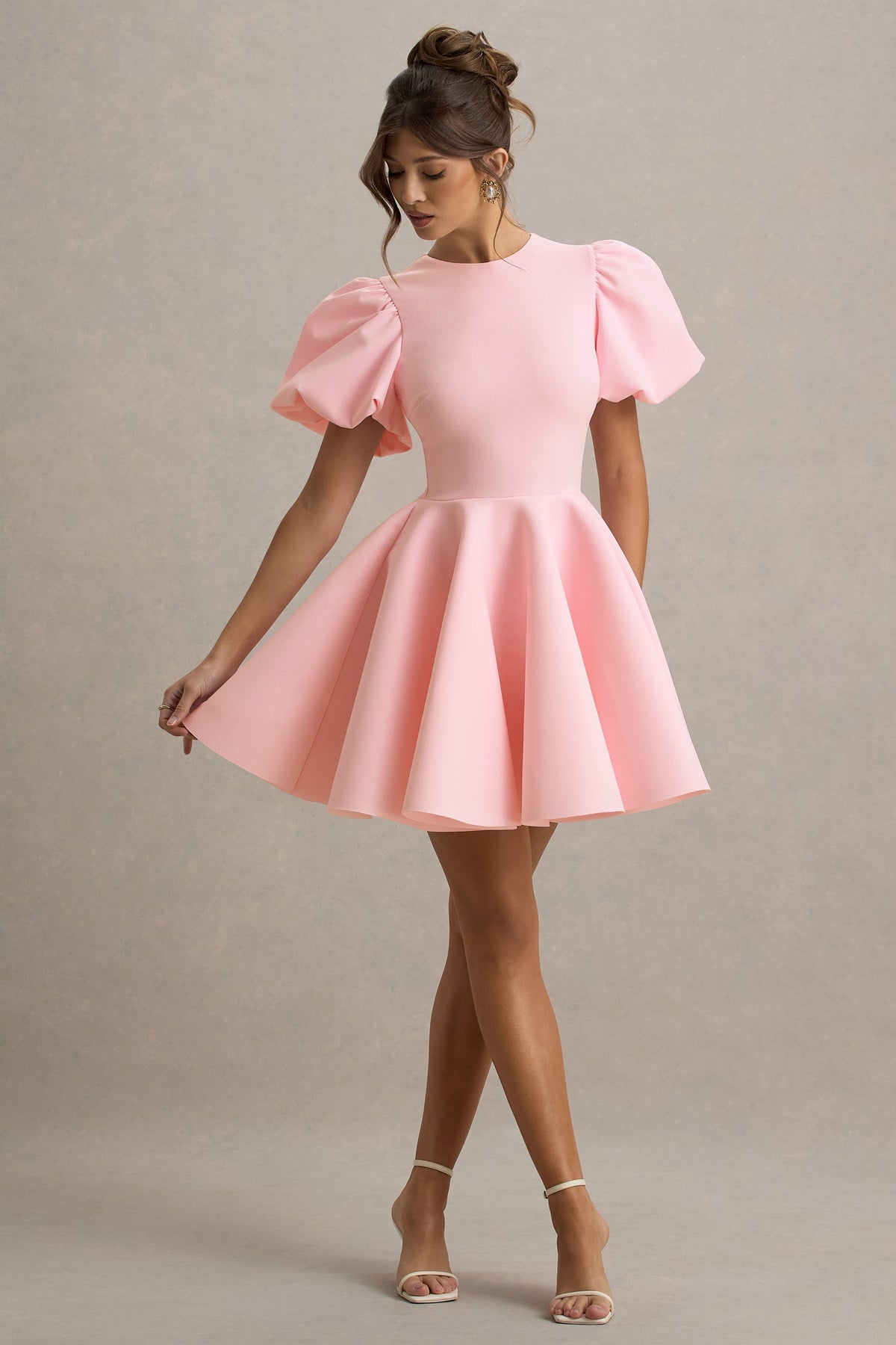 Emelia | Rosa Skaterkleid mit Puffärmeln