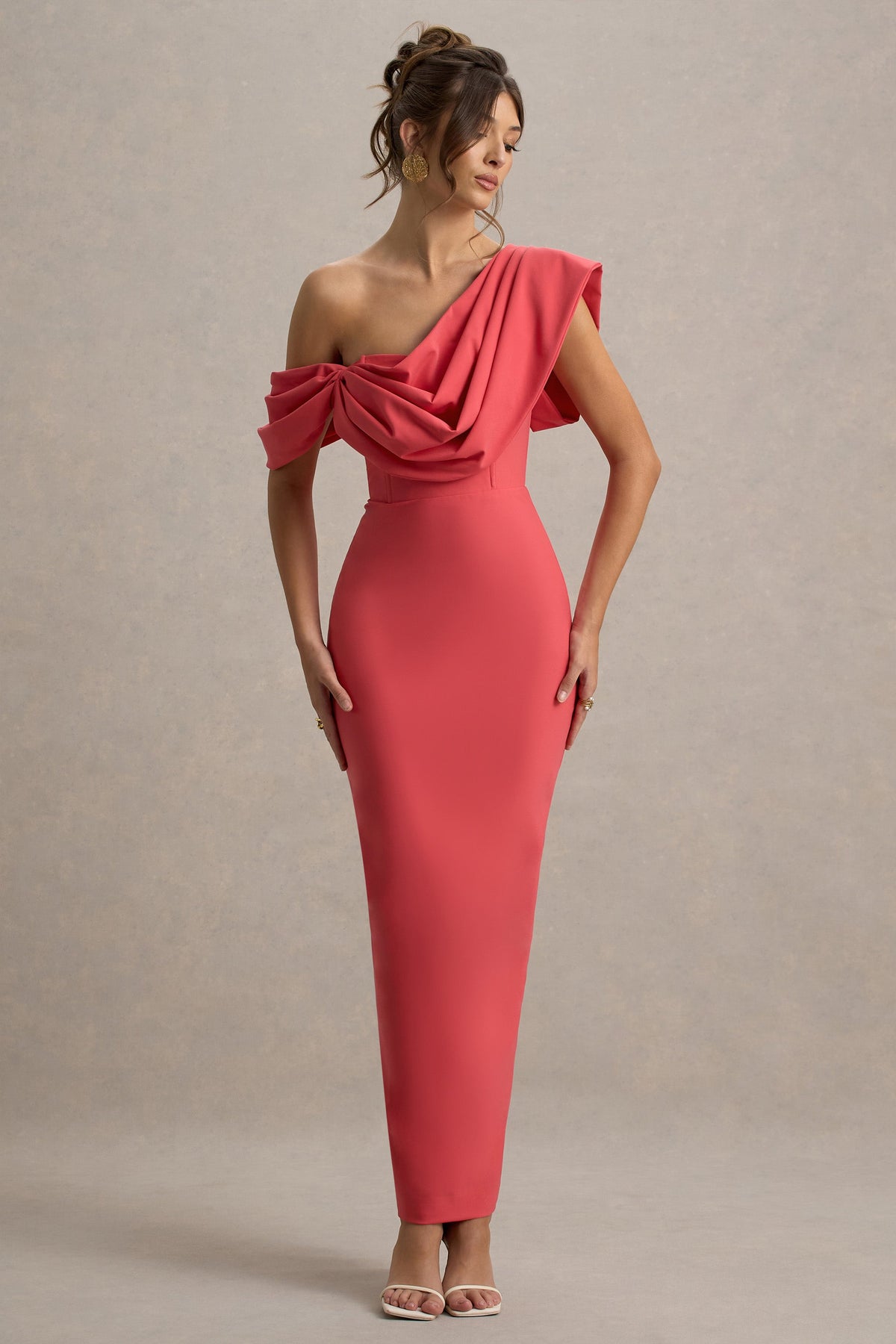 Angelina | Rosa Maxikleid mit drapierter Schulter