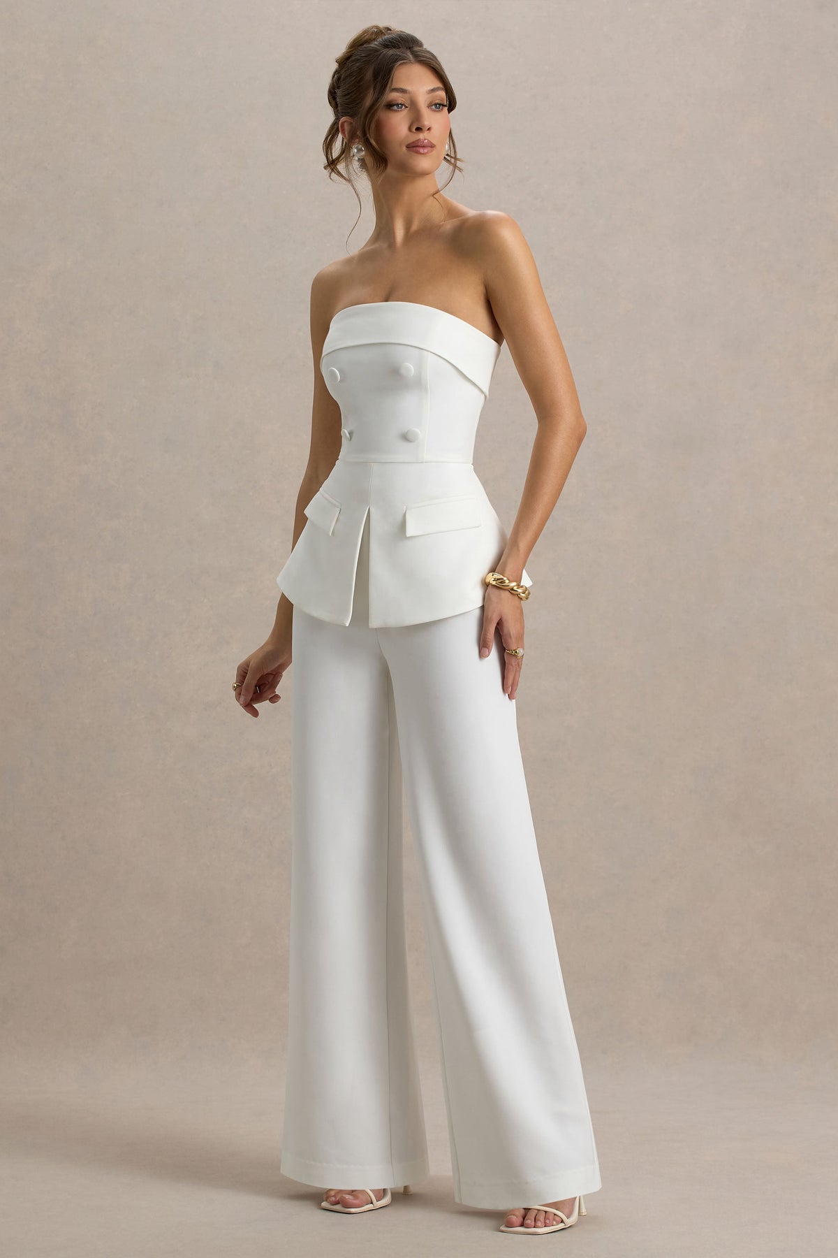 Noemi | Weißer Bandeau-Tailored-Jumpsuit