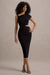 Calliope | Schwarzes Midikleid mit Cut-Outs und Raffungen