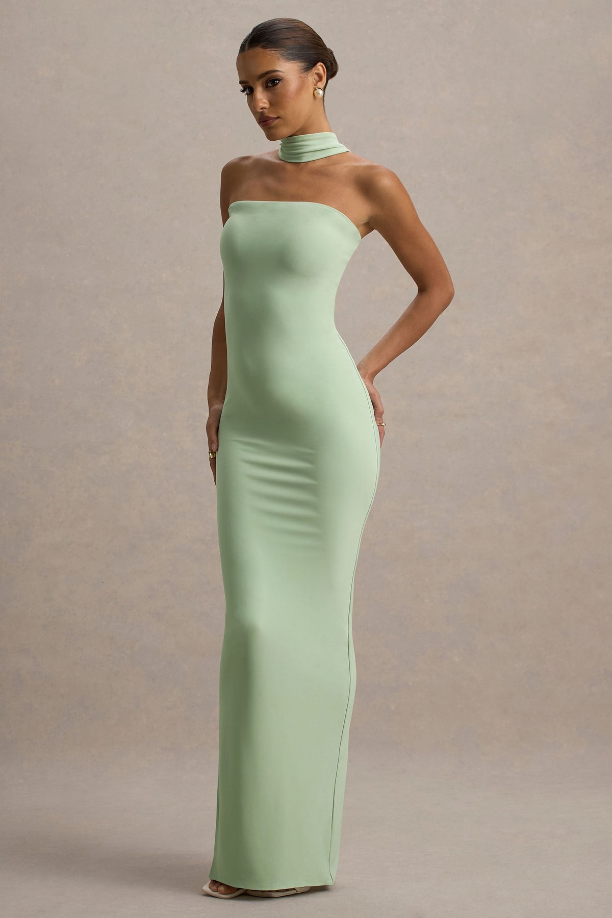 Nobu | Hellgrünes Bandeau-Maxikleid mit Halterneck-kragen