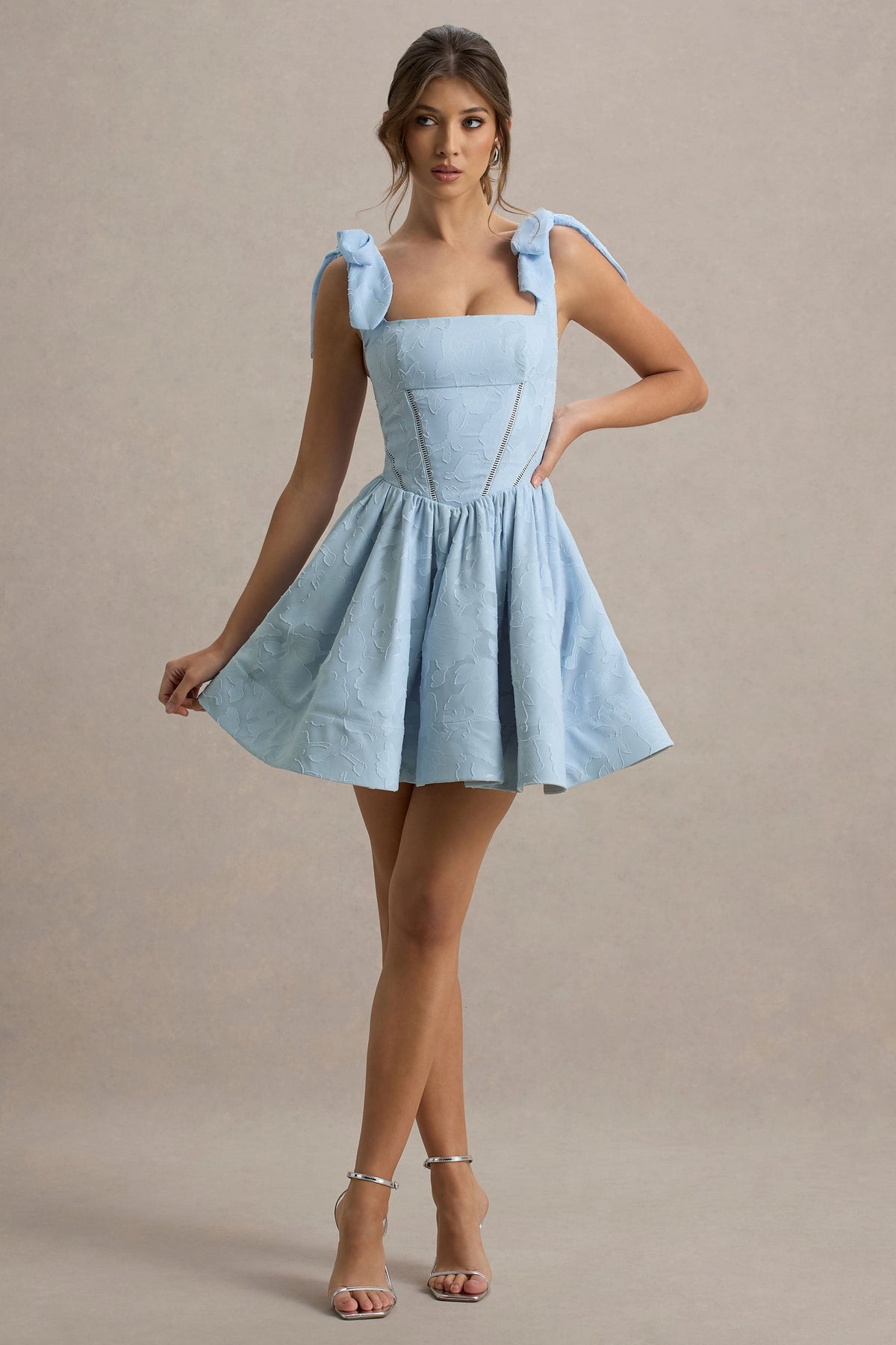 Bethani | Hellblaues Skater-Minikleid mit Schleifen-Trägern