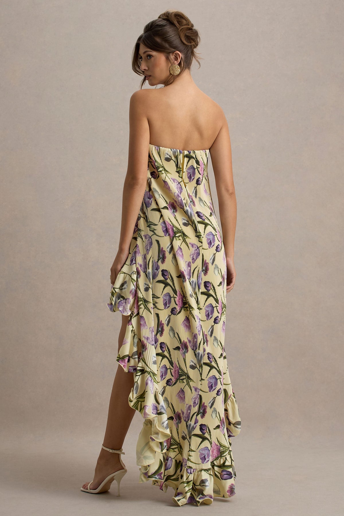 Whistler | Maxikleid aus Chiffon mit Tulpenblumenprint, Bandeau-Ausschnitt, Rüschen und High-Low-Saum