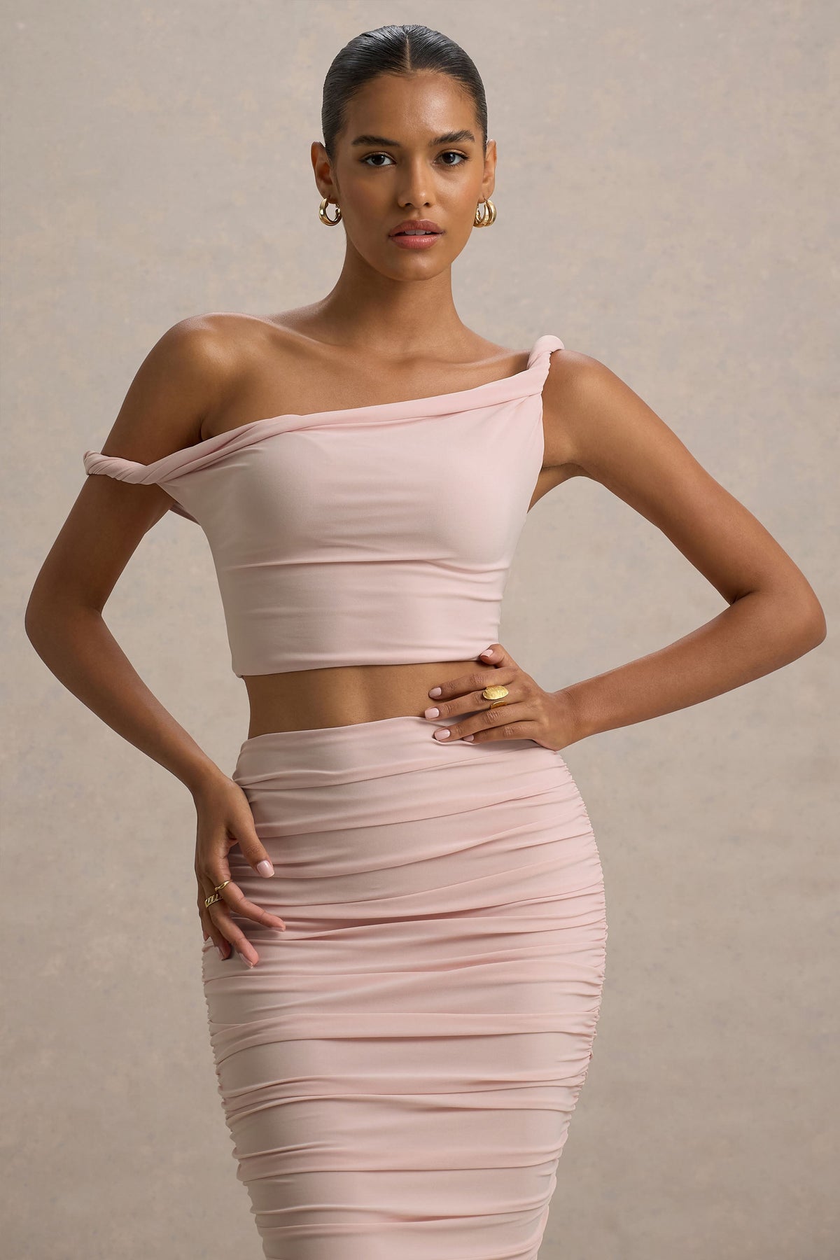 Ariel | Hellrosa Verdrehter Asymmetrischer Crop-Top