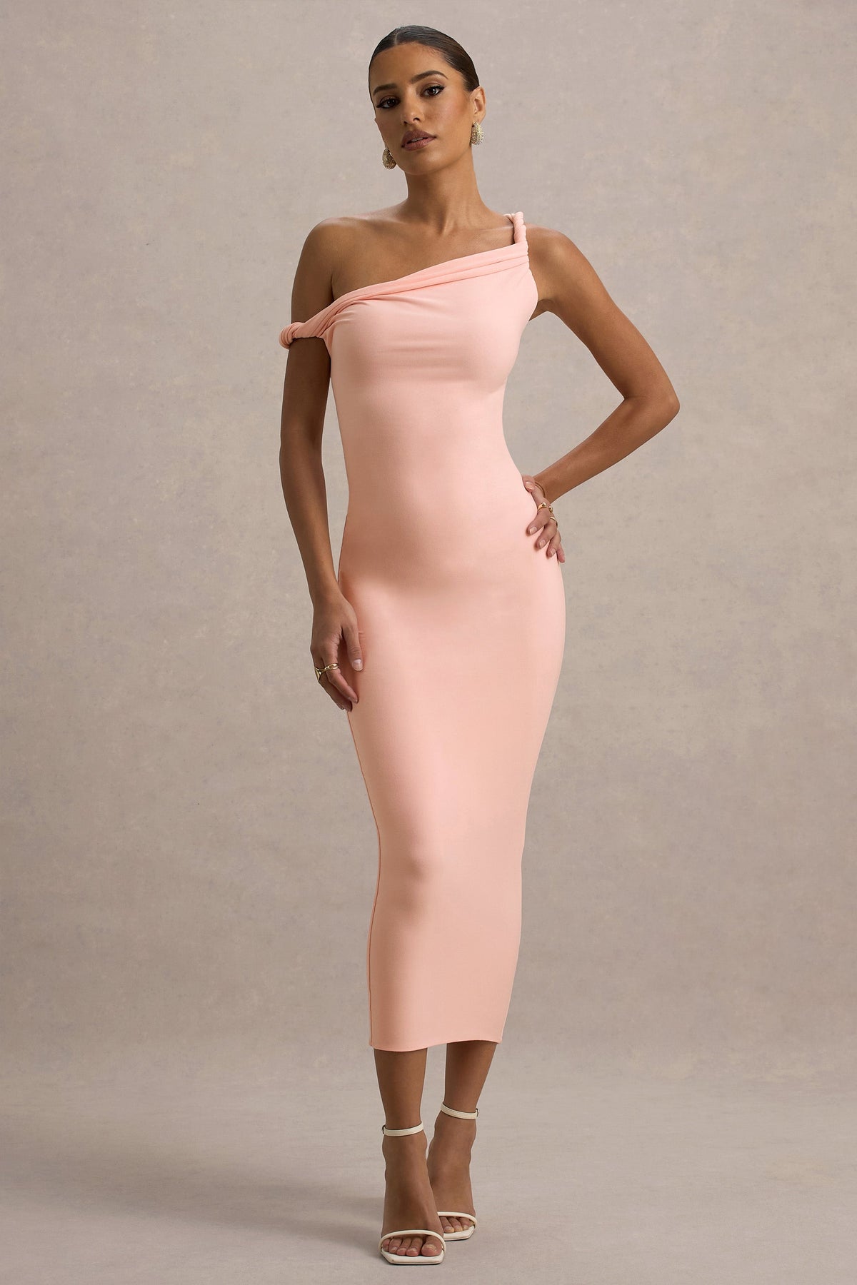 Salome | Rosa Asymmetrisches Midikleid mit verdrehten Details