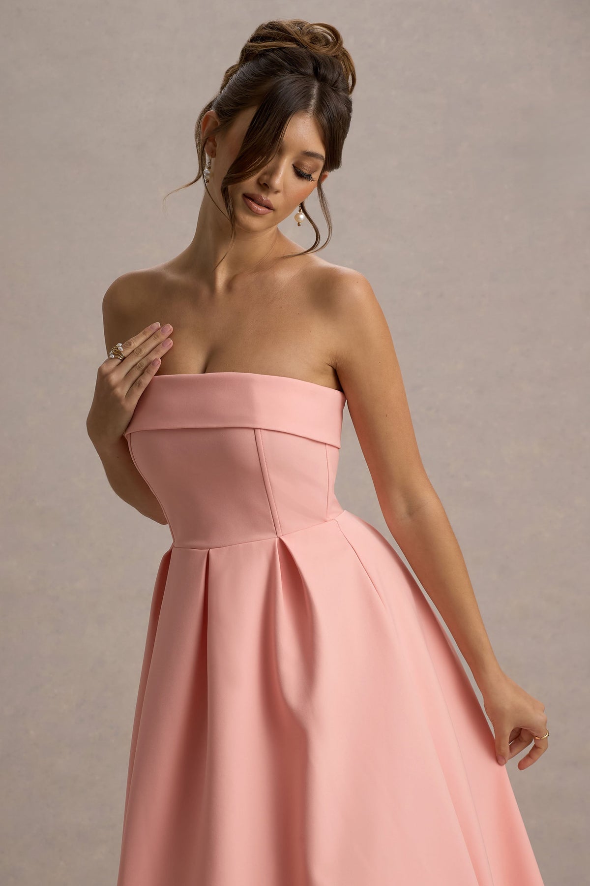 Annalise | Rosafarbenes Bandeau-Skater-Midikleid