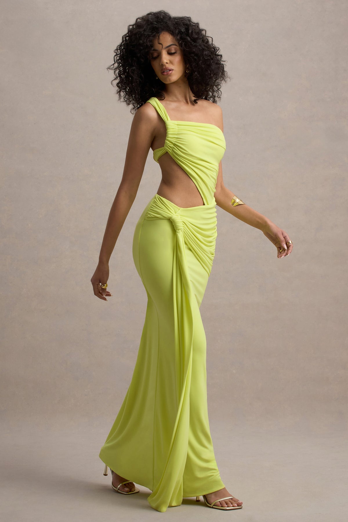 Giovanna | Asymmetrisches Maxikleid in Limettengrün mit Wickelrock