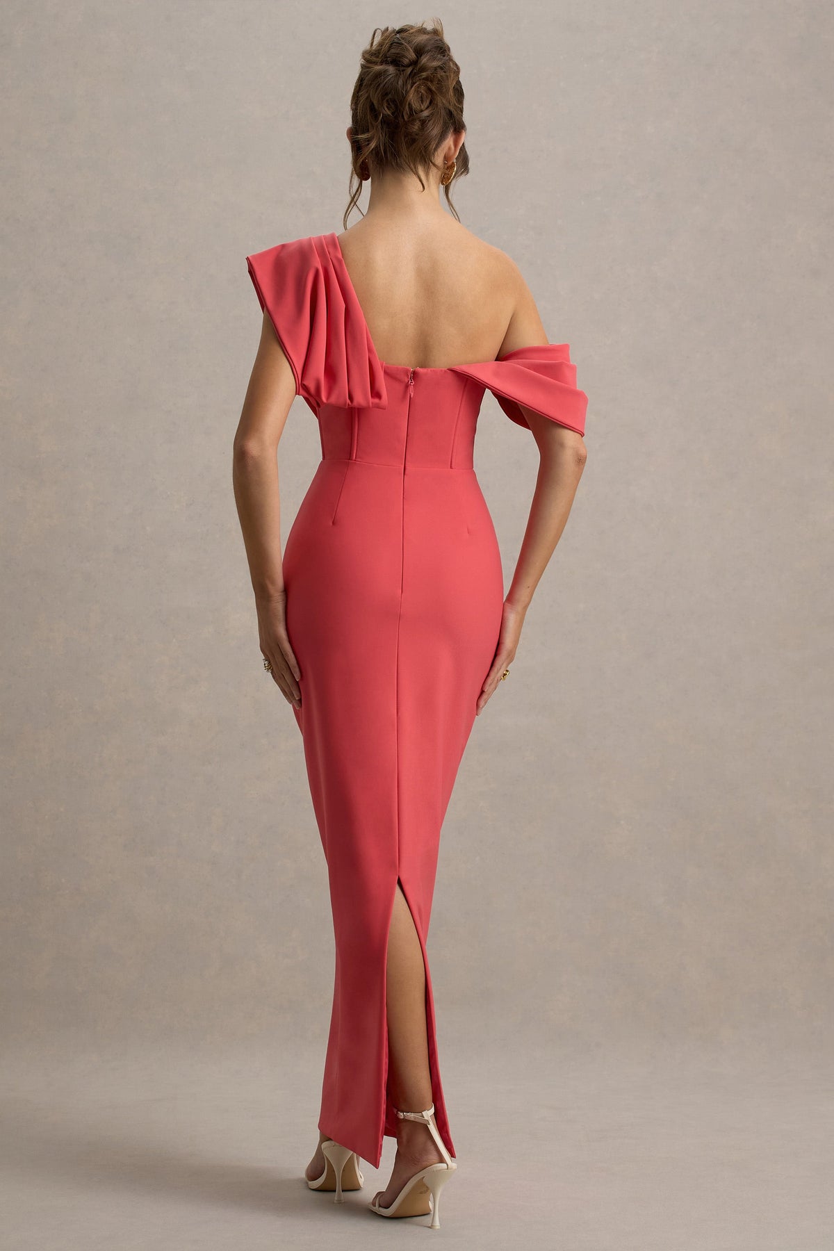 Angelina | Rosa Maxikleid mit drapierter Schulter