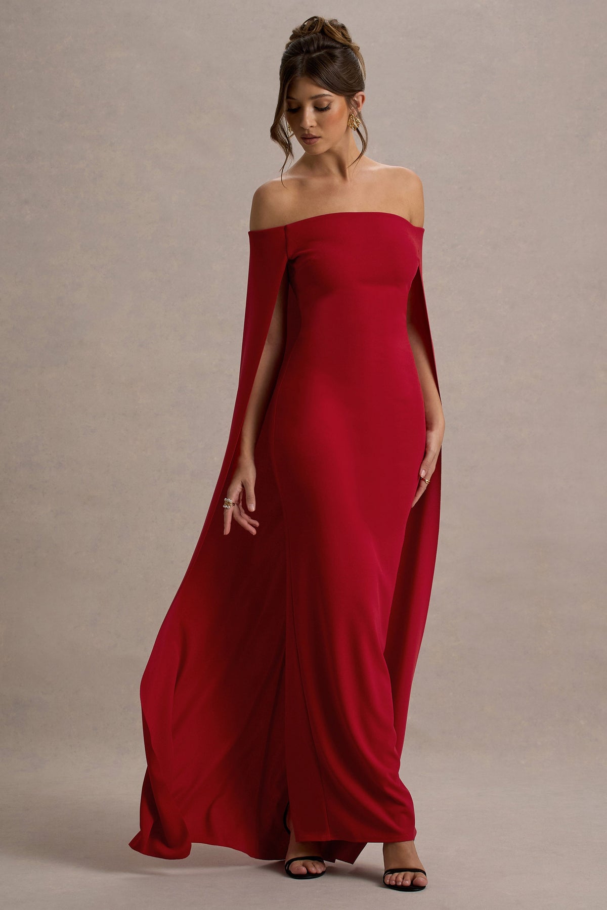 Genovia | Rotes Bardot Cape Maxikleid