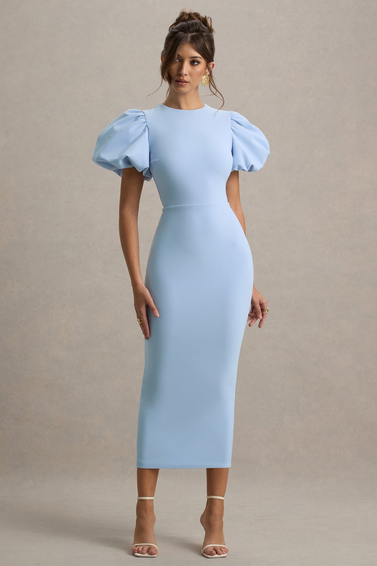 Dakota | Puderblaues Midikleid mit Puffärmeln