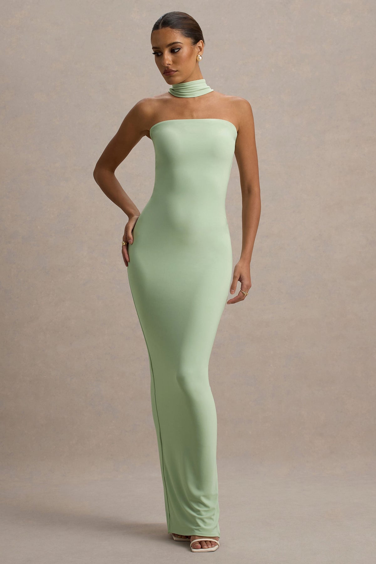 Nobu | Hellgrünes Bandeau-Maxikleid mit Halterneck-kragen