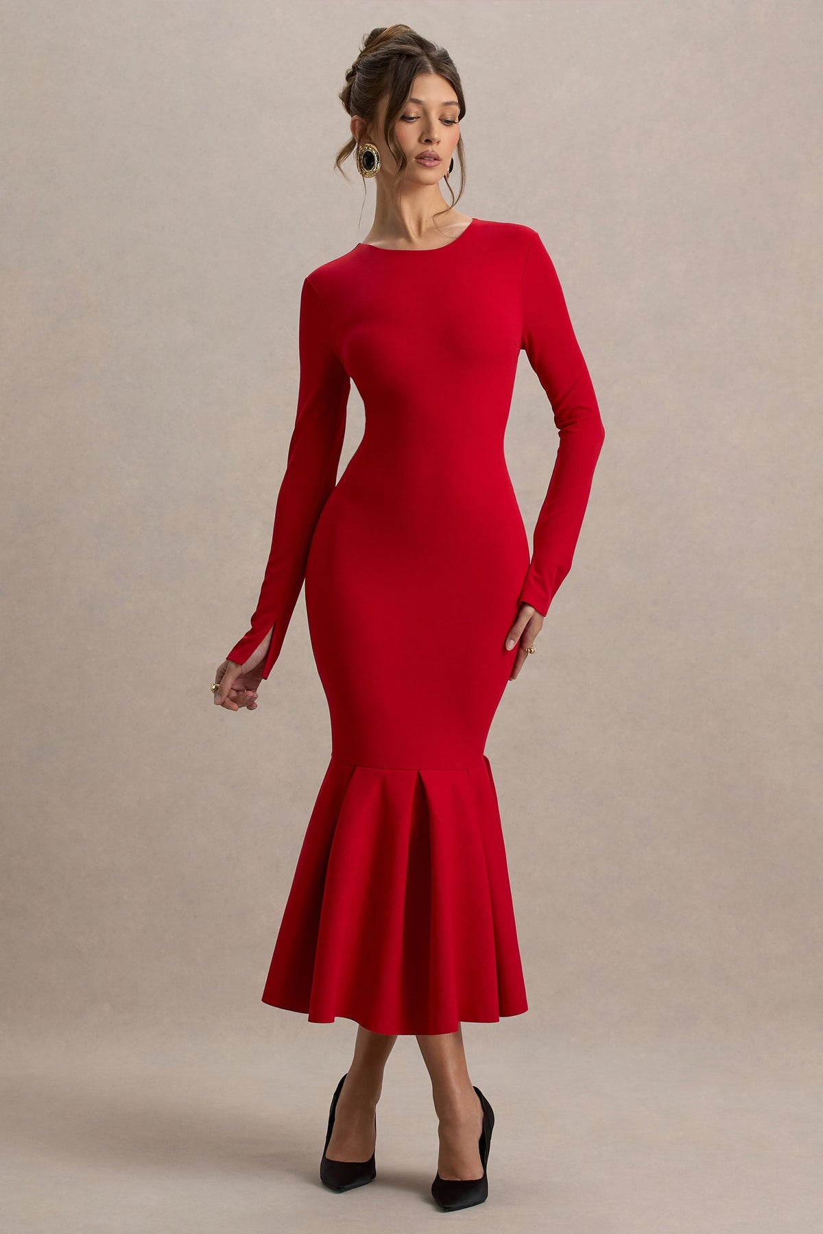 Liberty | Rotes Maxikleid im Meerjungfrauenschnitt mit hohem Kragen