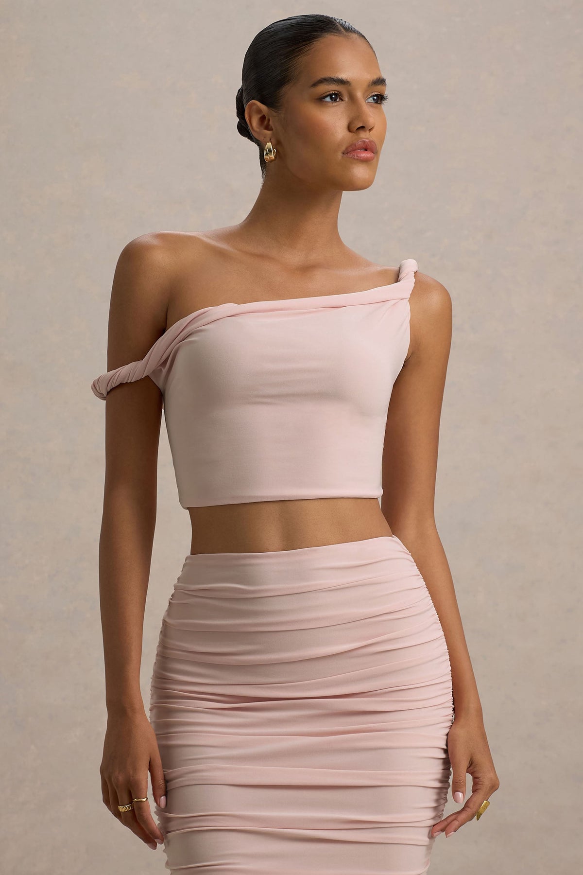 Ariel | Hellrosa Verdrehter Asymmetrischer Crop-Top