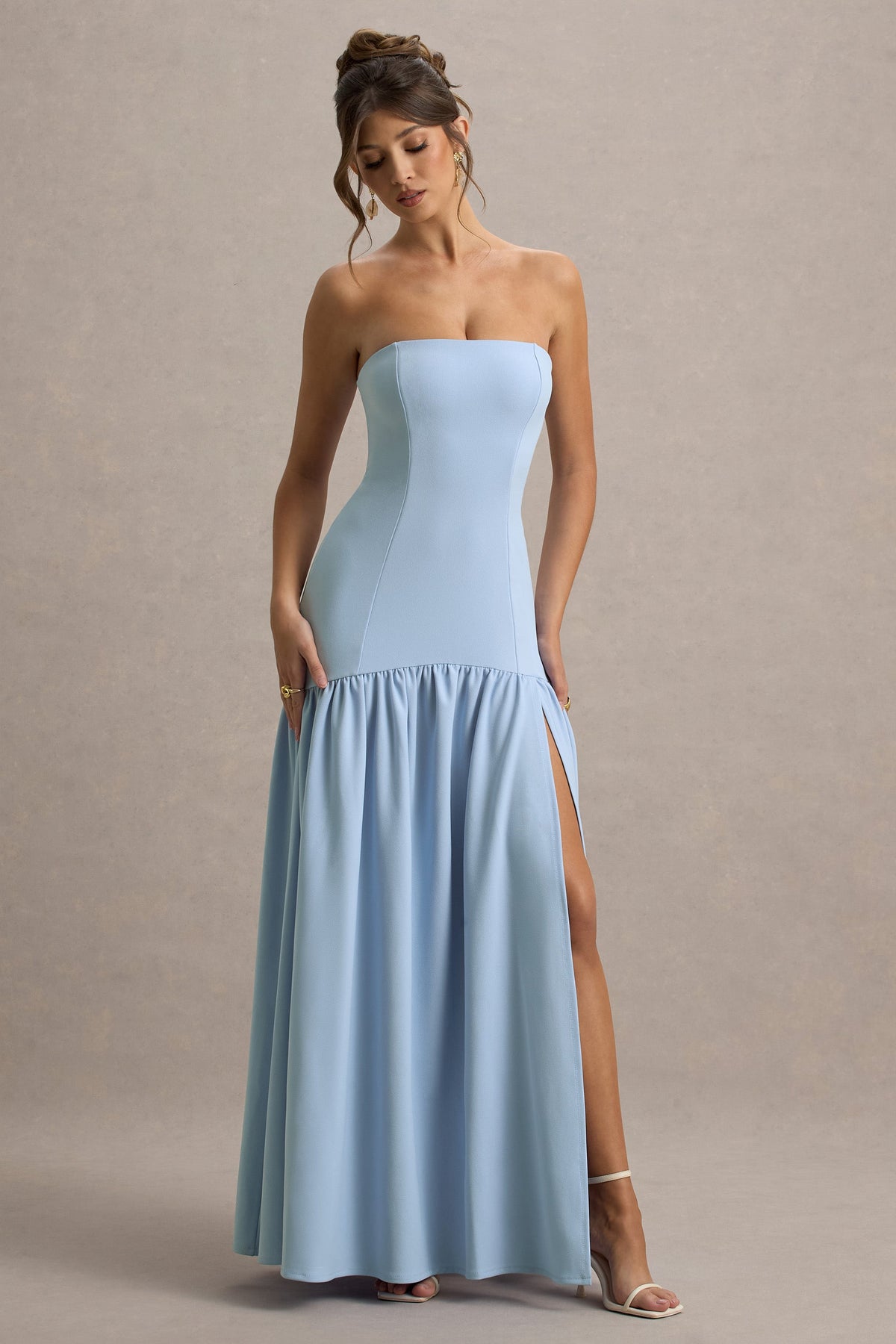 Penny | Puderblaues Bandeau-Maxikleid mit tiefer Taille
