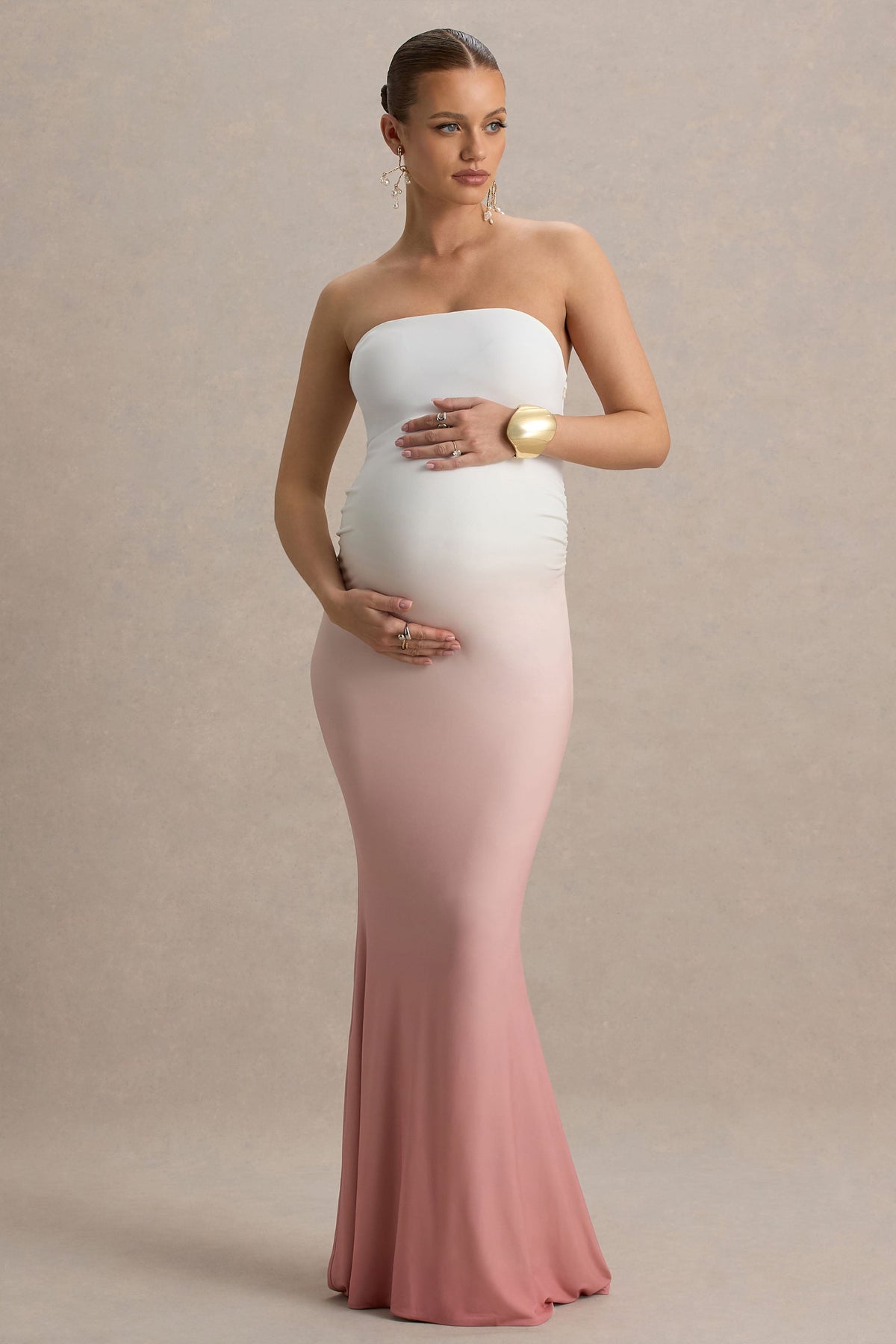 Sharnie | Pinkes Ombre trägerloses Umstands-Maxikleid