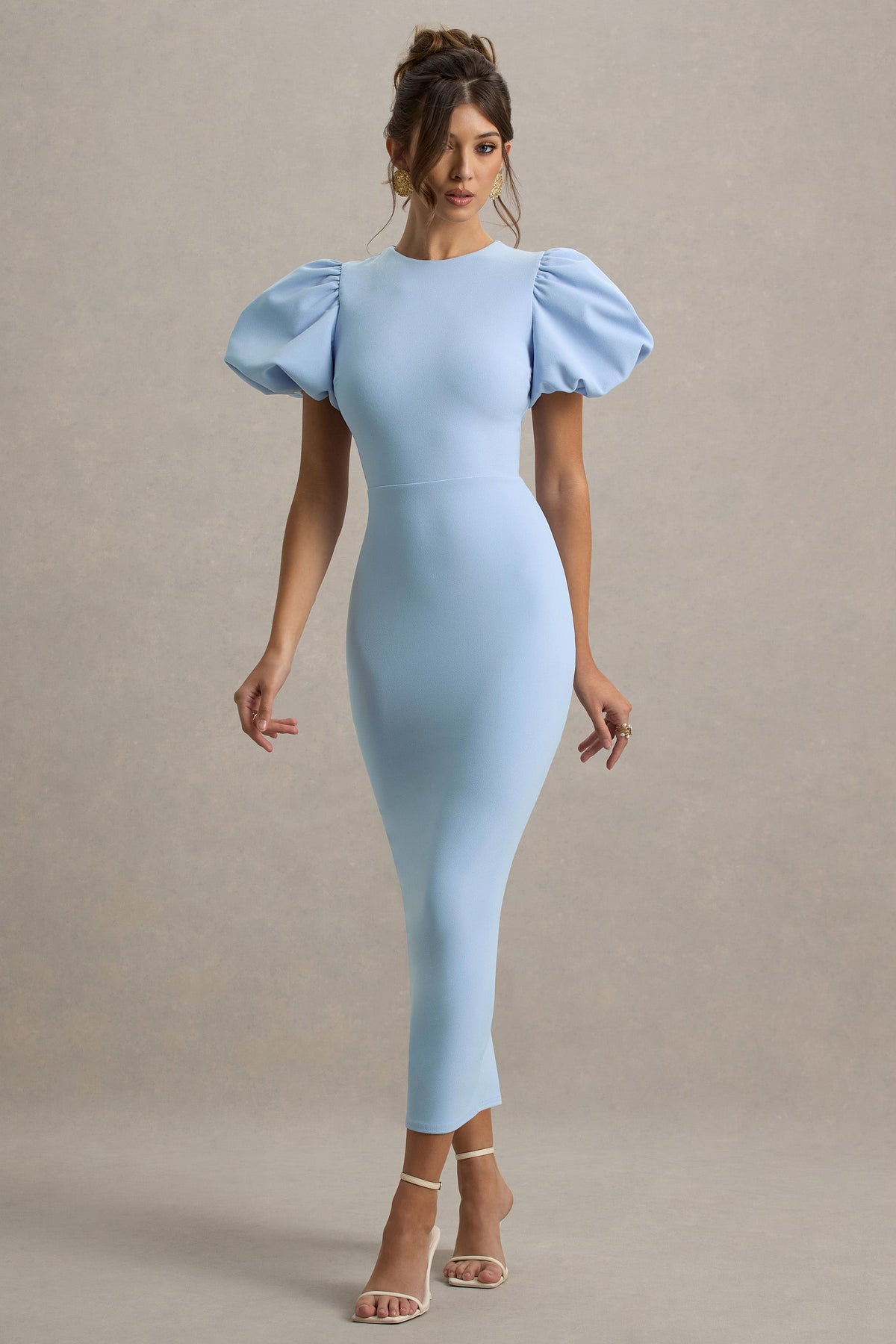 Dakota | Puderblaues Midikleid mit Puffärmeln