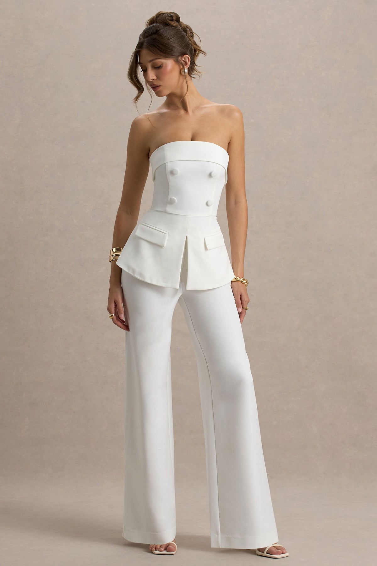 Noemi | Weißer Bandeau-Tailored-Jumpsuit