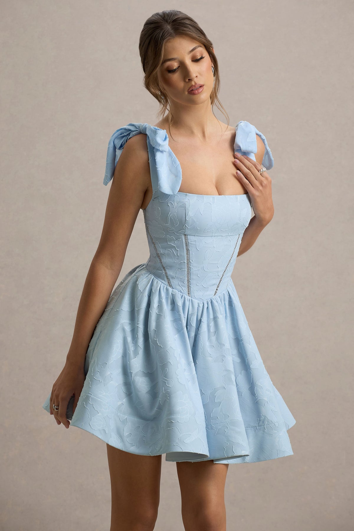 Bethani | Hellblaues Skater-Minikleid mit Schleifen-Trägern