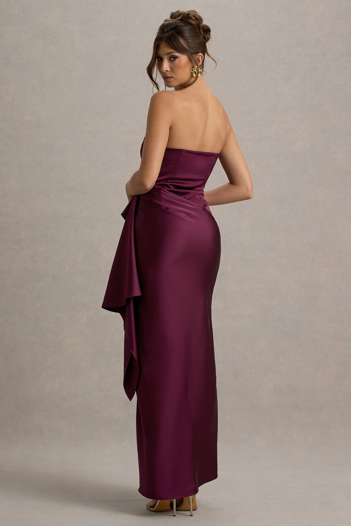 Loz | Burgunderrotes Satin-Bandeau-Drapiertes Maxikleid