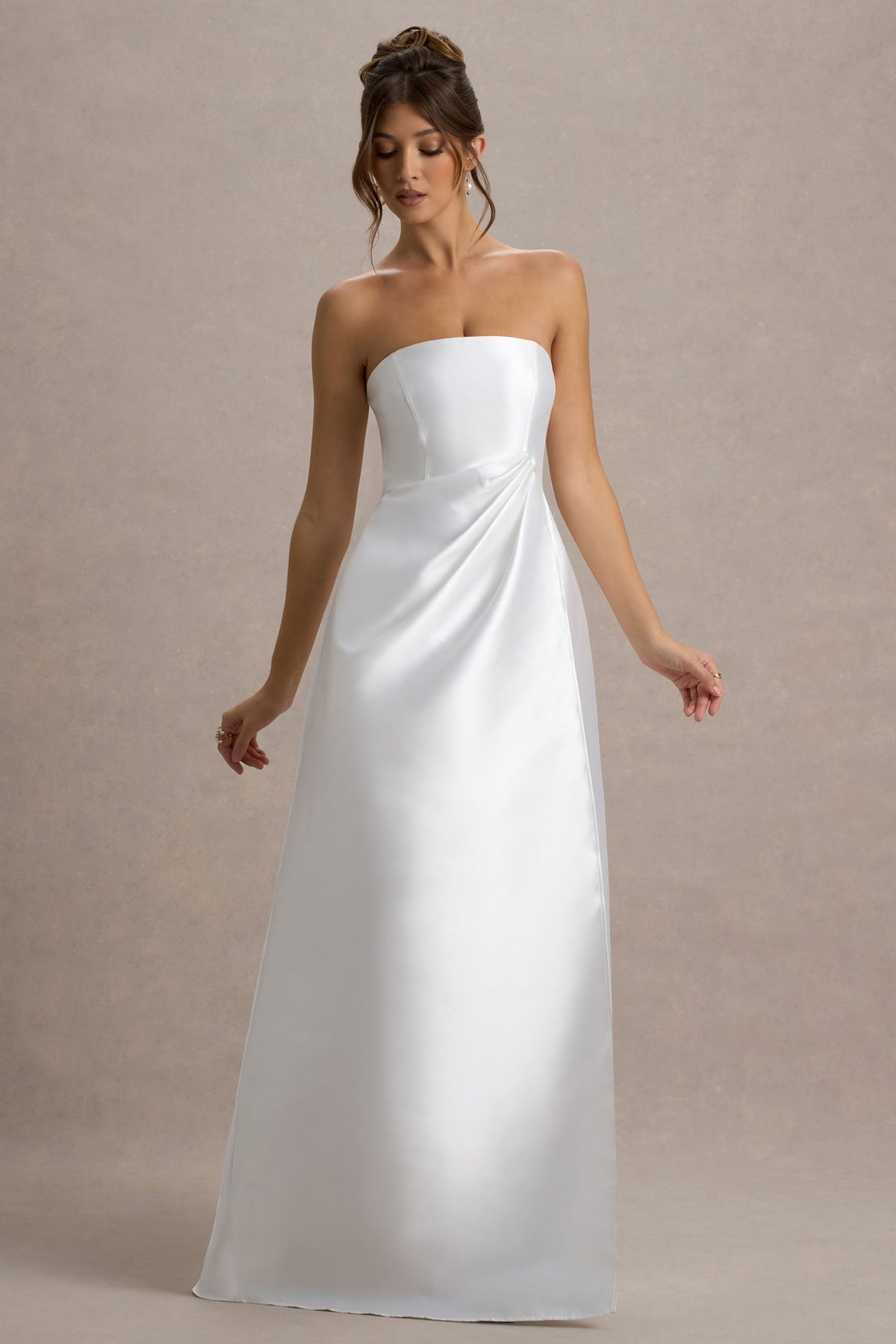 Universe | Weißes Bandeau-Maxikleid mit Schlitz und Puff-Rock