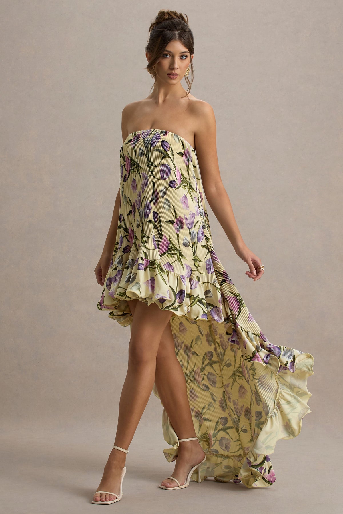 Whistler | Maxikleid aus Chiffon mit Tulpenblumenprint, Bandeau-Ausschnitt, Rüschen und High-Low-Saum