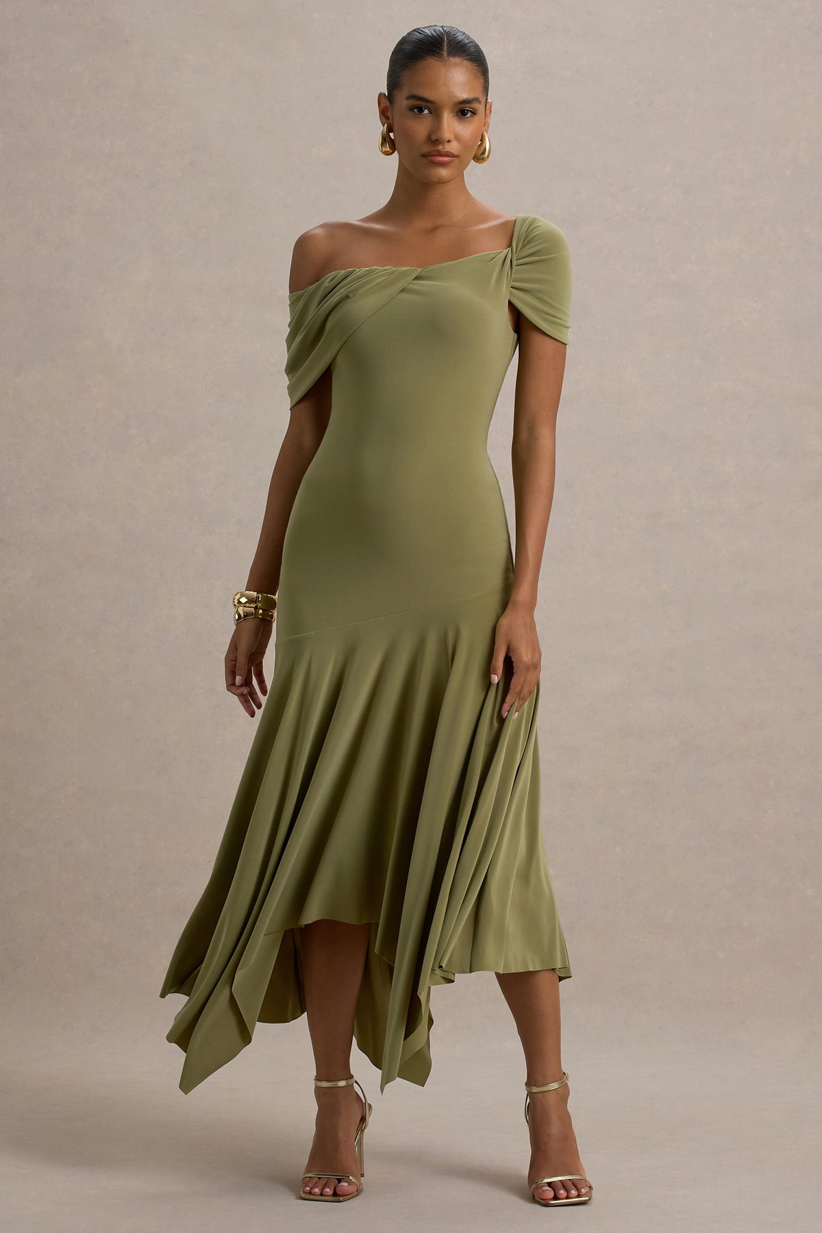 Castor | Olives asymmetrisches Midikleid