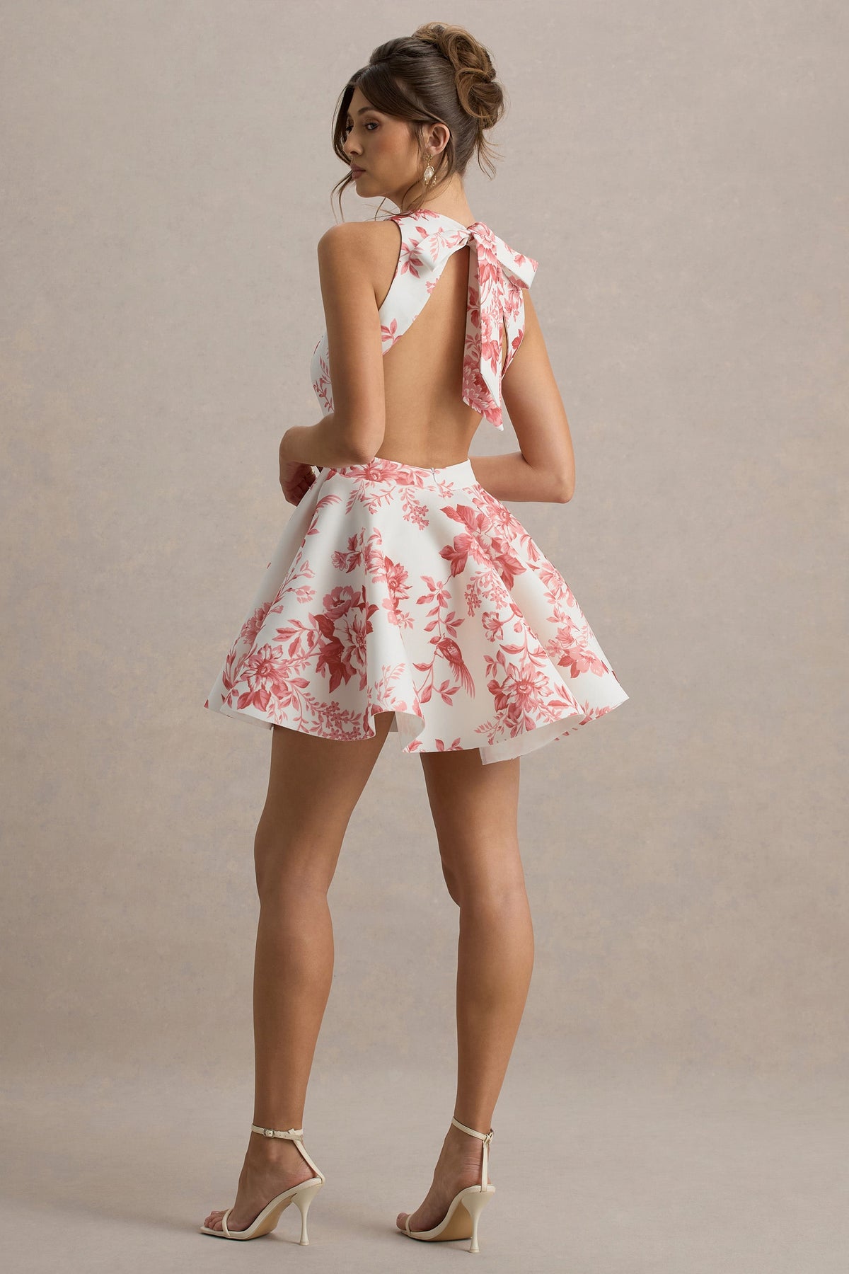 Waverly | Rosa Porzellan-Print Racer-Neck Ärmelloses Skater-Minikleid