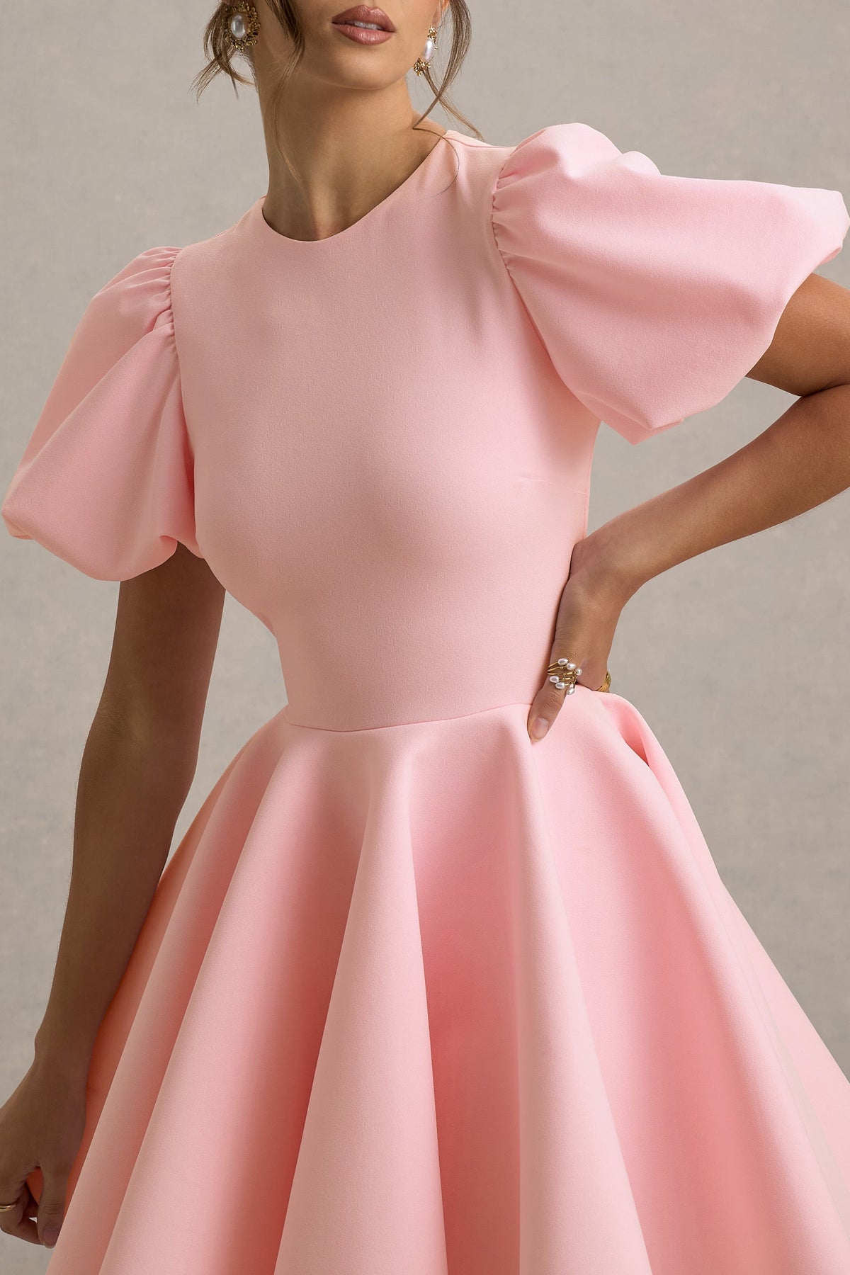 Emelia | Rosa Skaterkleid mit Puffärmeln
