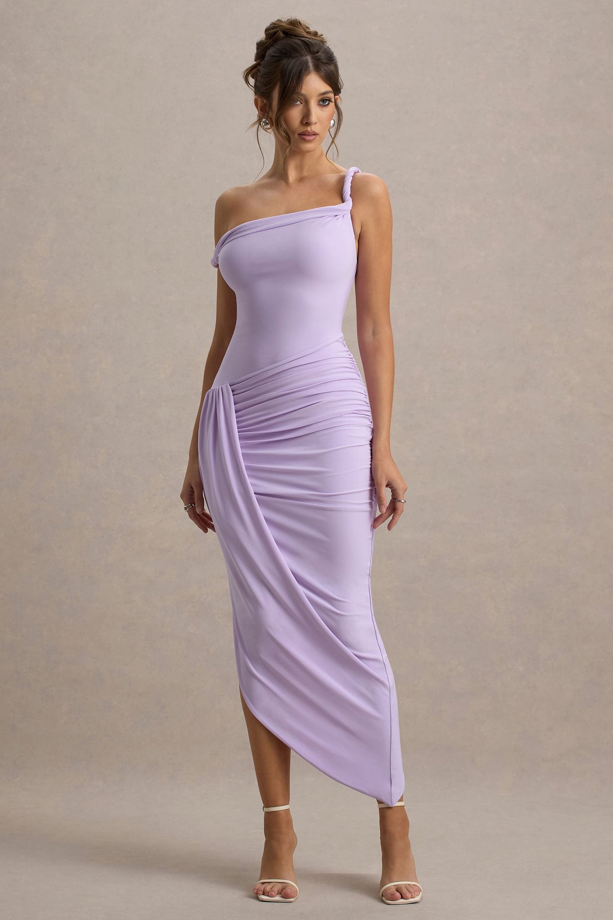 Angelique | Fliederfarbenes Asymmetrisches Maxi-Kleid mit Twist-Detail