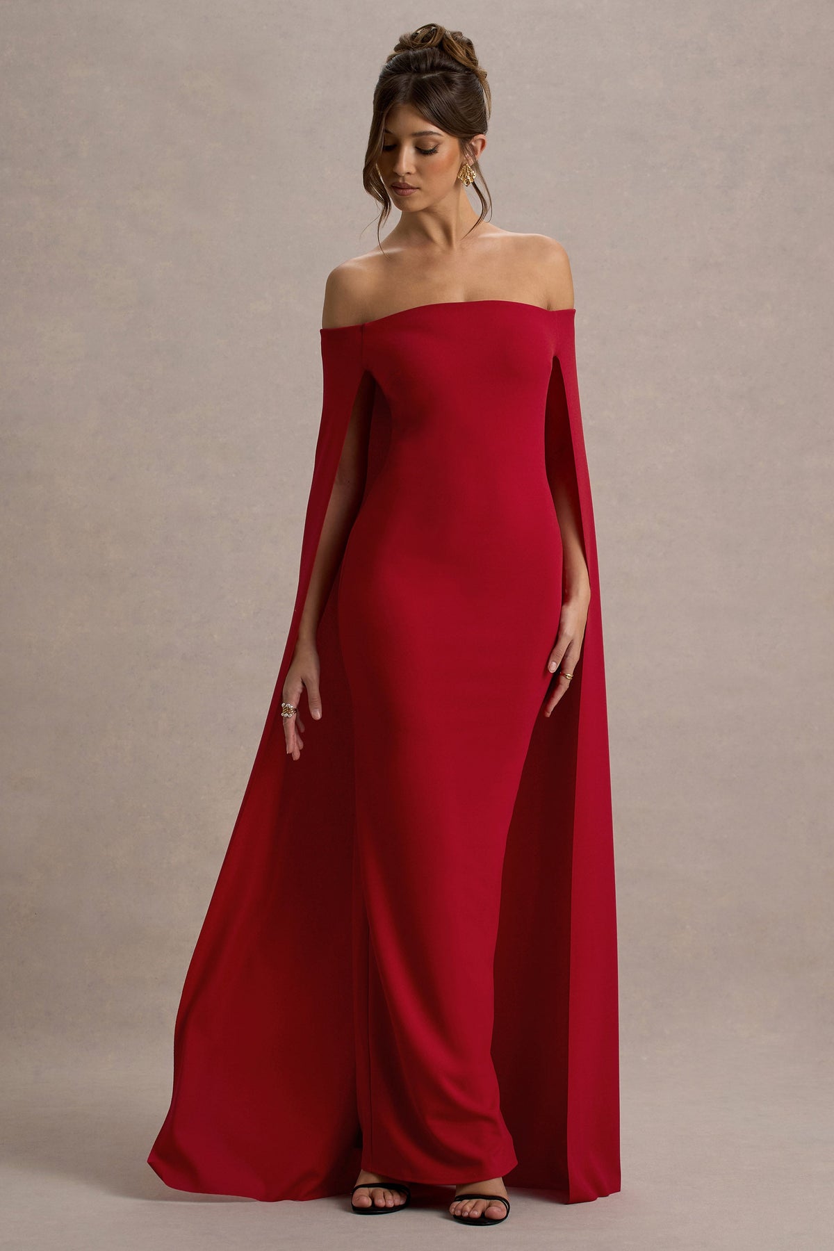 Genovia | Rotes Bardot Cape Maxikleid