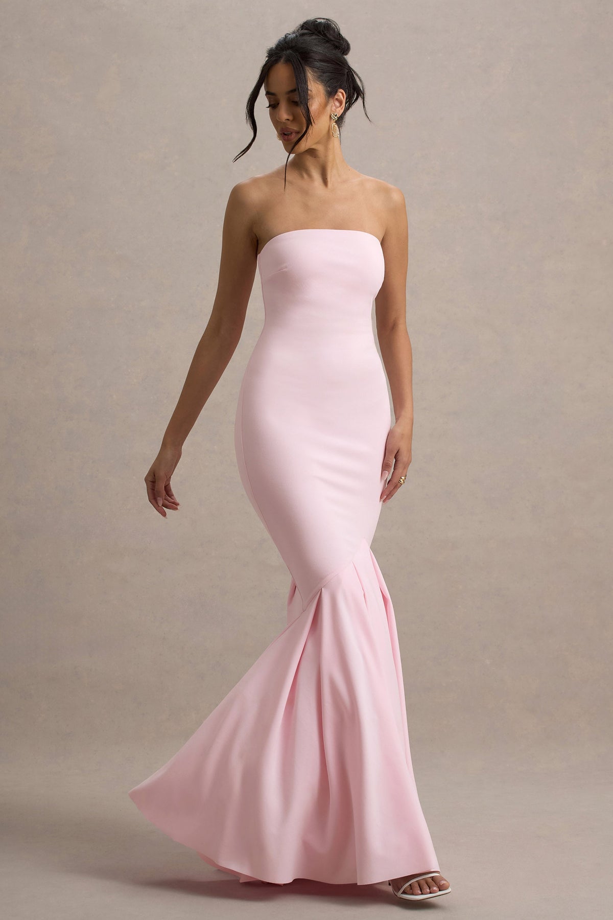 Angela | Pinkfarbenes Bandeau-Maxikleid mit Fischschwanz-Schnitt