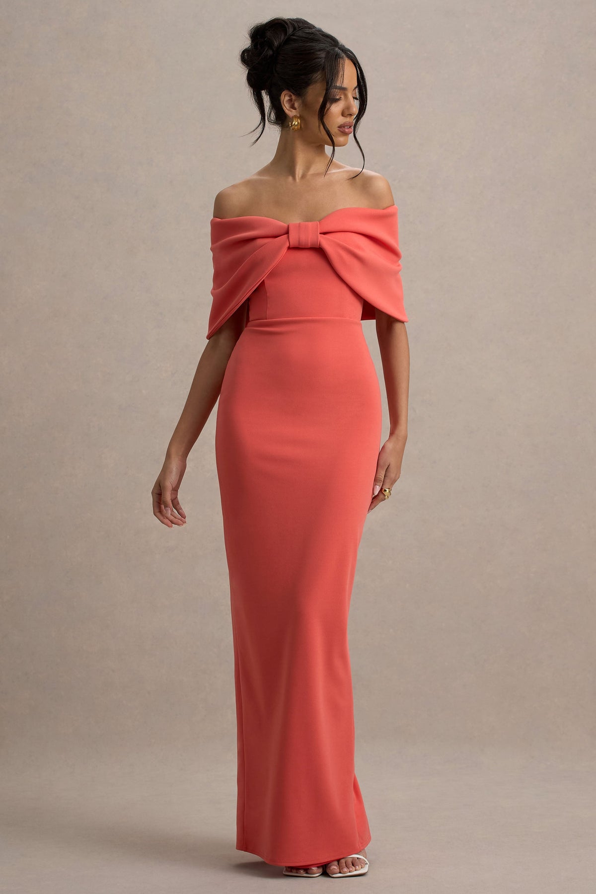 Cornelia | Oranges trägerloses Maxikleid mit Großer Schleife